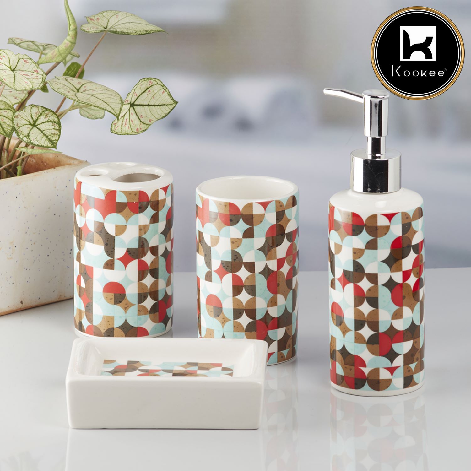 Ceramic Bathroom Set of 4 with Soap Dispenser (7688)