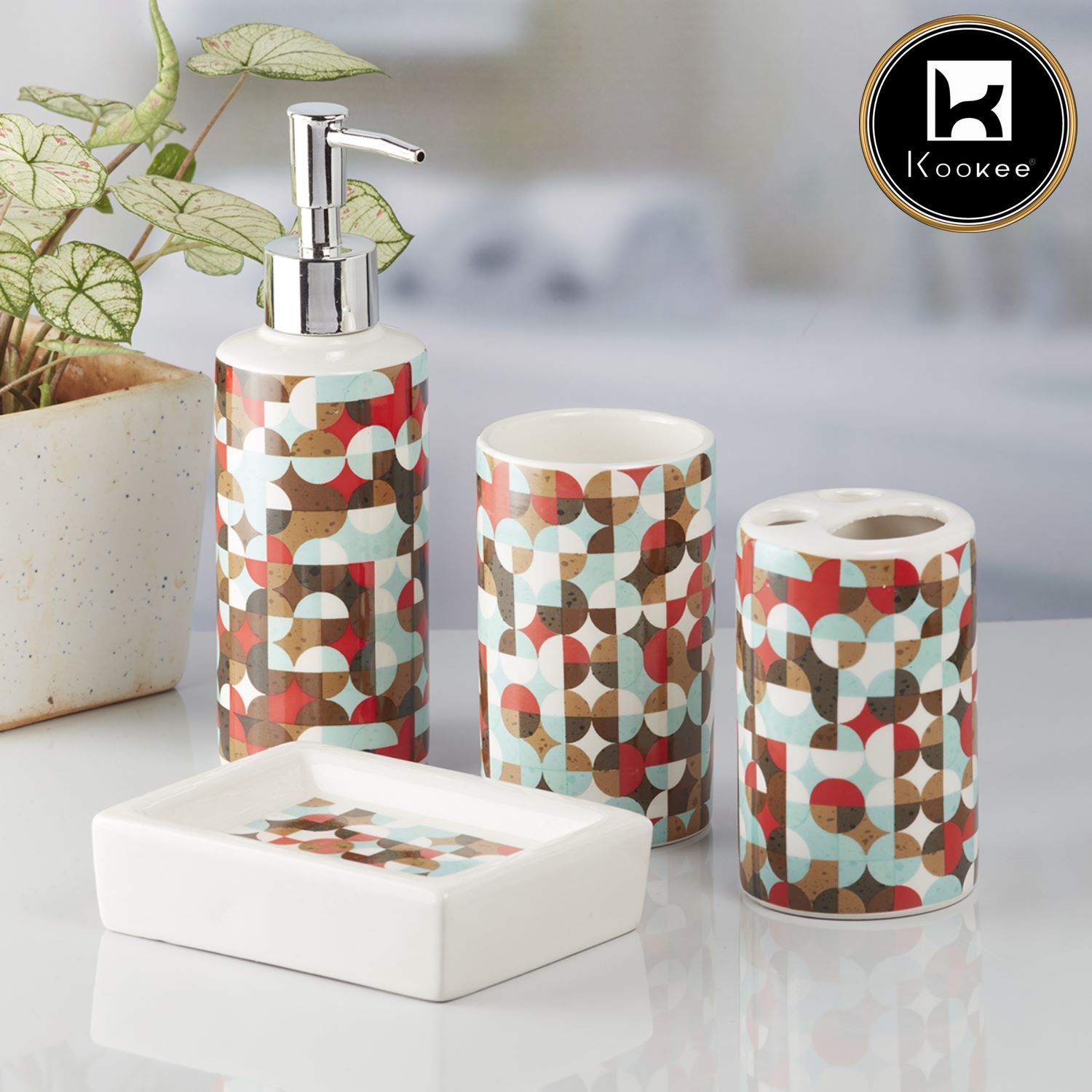 Ceramic Bathroom Set of 4 with Soap Dispenser (7688)