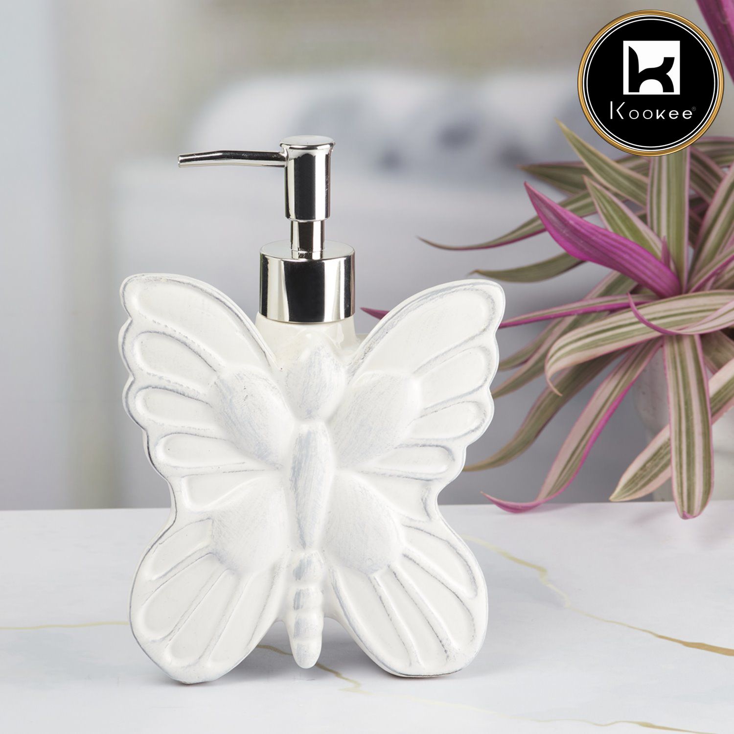 Kookee Ceramic Soap Dispenser with Stylish Refillable Pump Bottle for Bathroom Handwash & Kitchen Wash Basin, Perfect for Hand Soap, Lotion, and more, White,