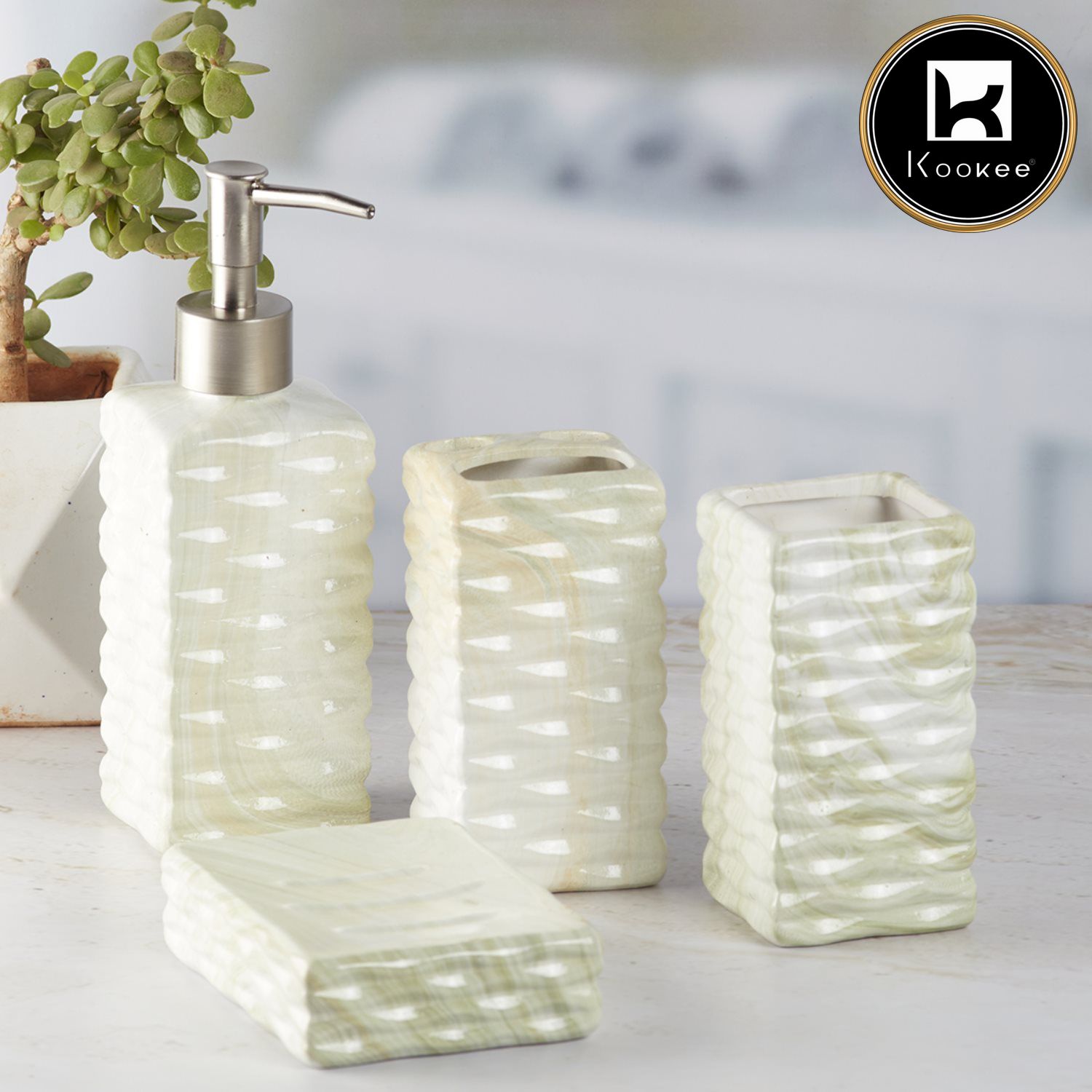 Ceramic Bathroom Set of 4 with Soap Dispenser (V-CBS-115)