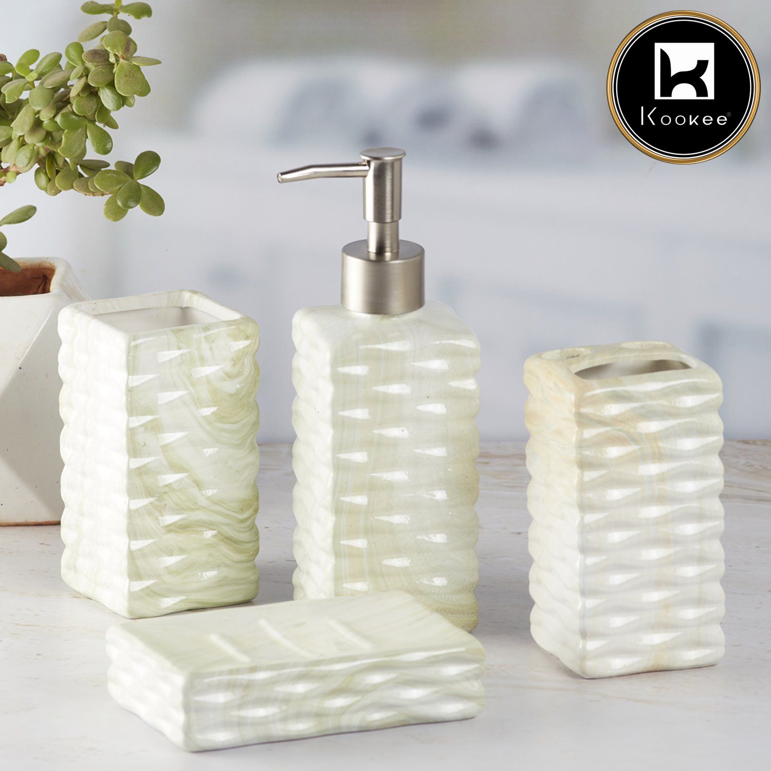 Ceramic Bathroom Set of 4 with Soap Dispenser (V-CBS-115)