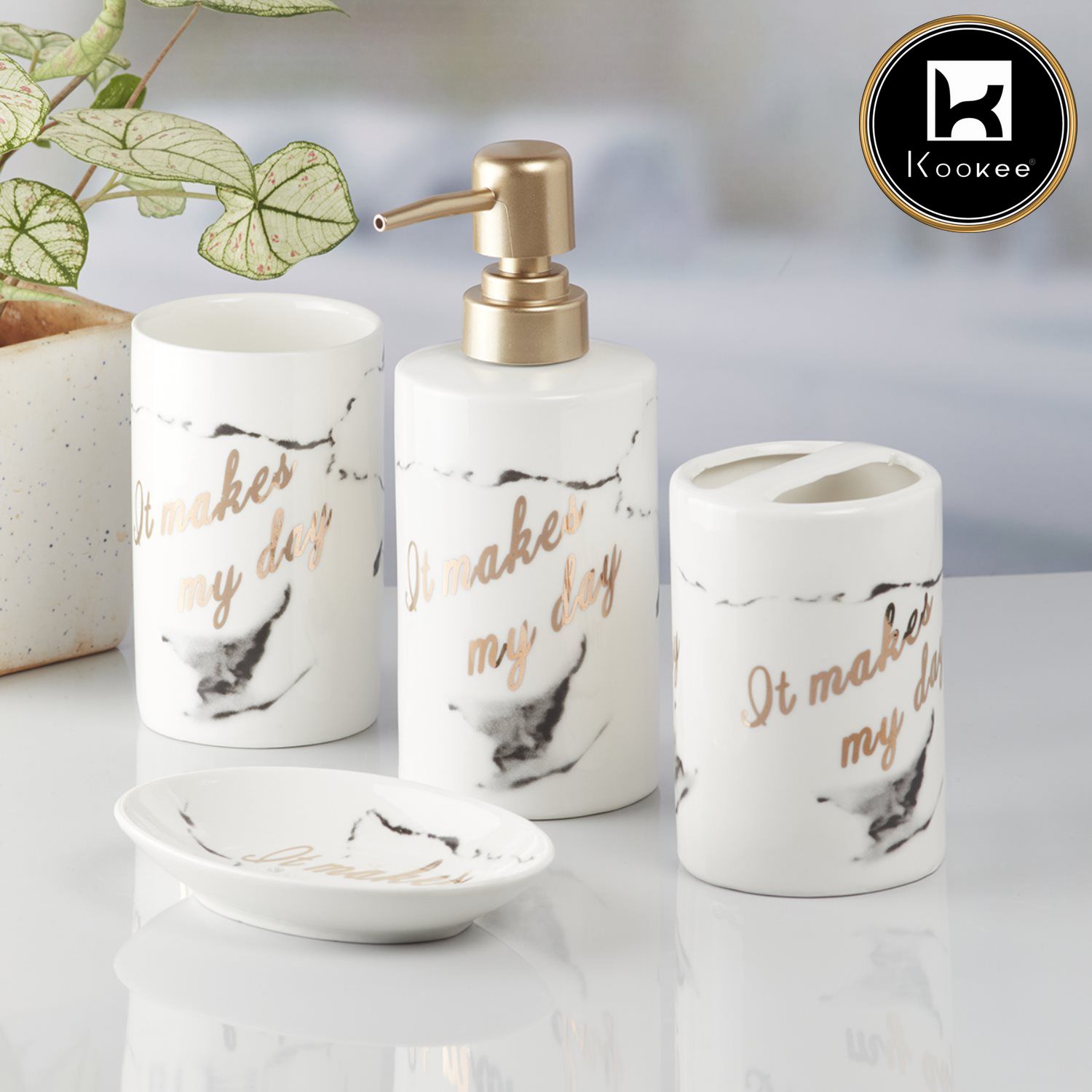 Kookee Ceramic Bathroom Sets, White, ART07694