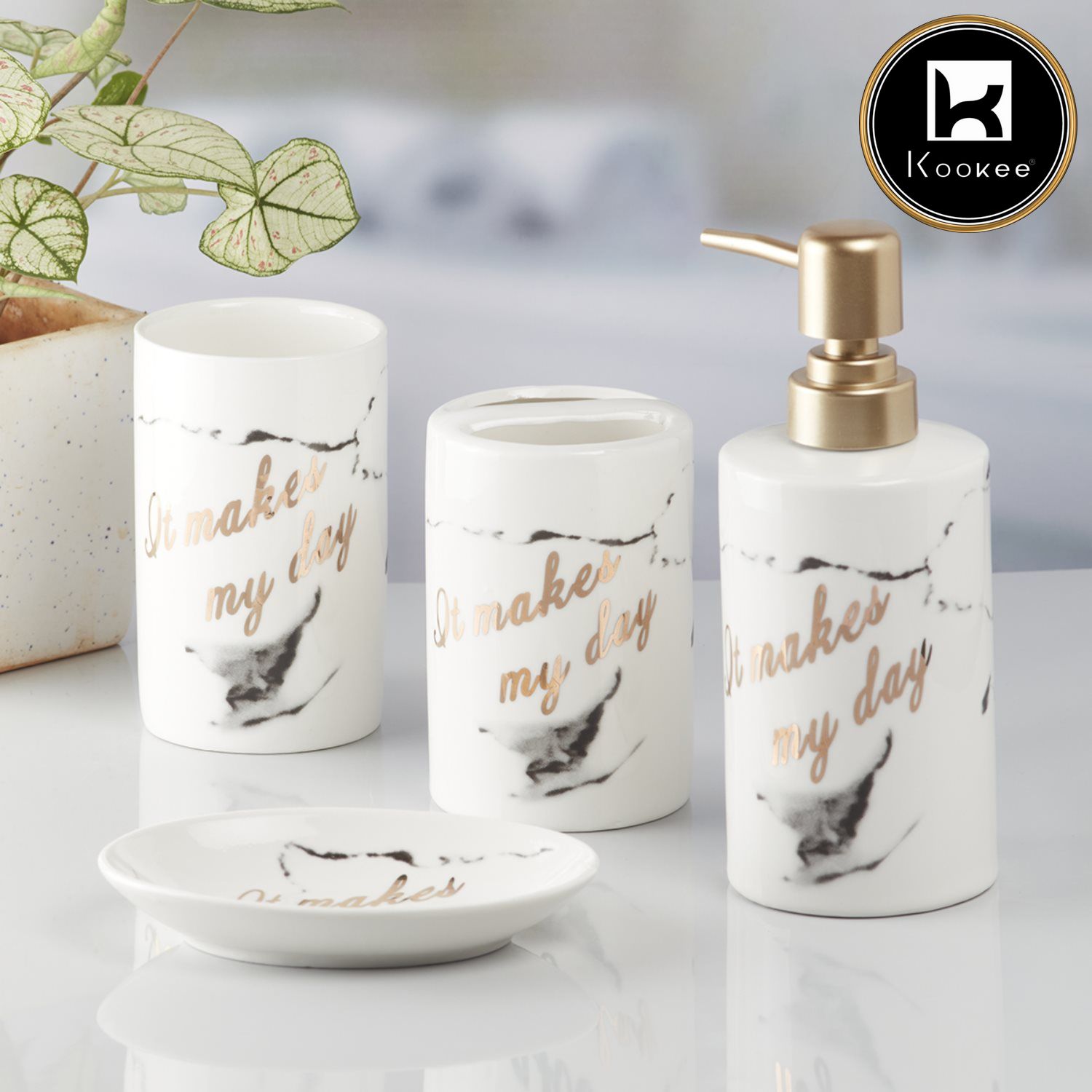 Ceramic Bathroom Set of 4 with Soap Dispenser (7694)