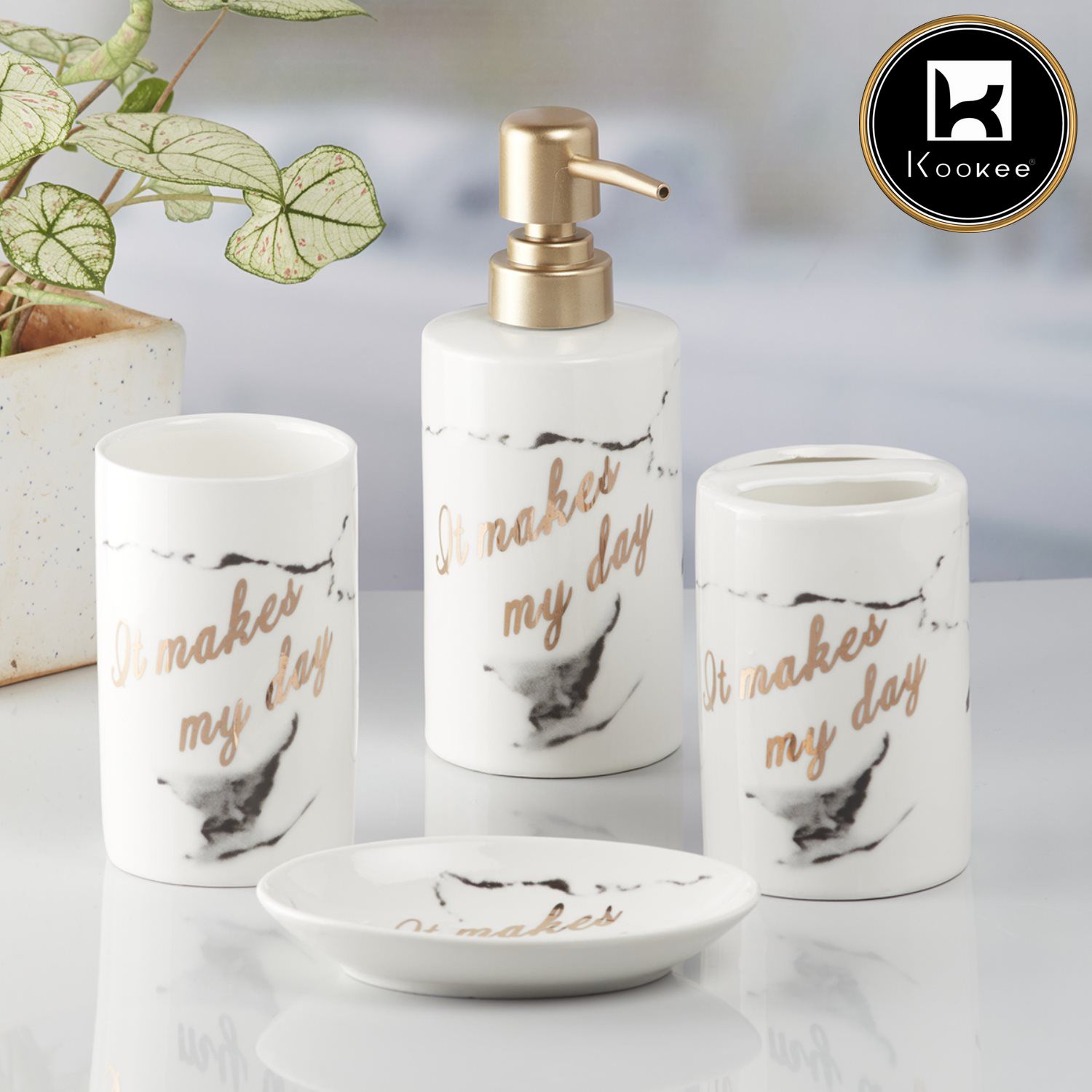 Kookee Ceramic Bathroom Sets, White, ART07694