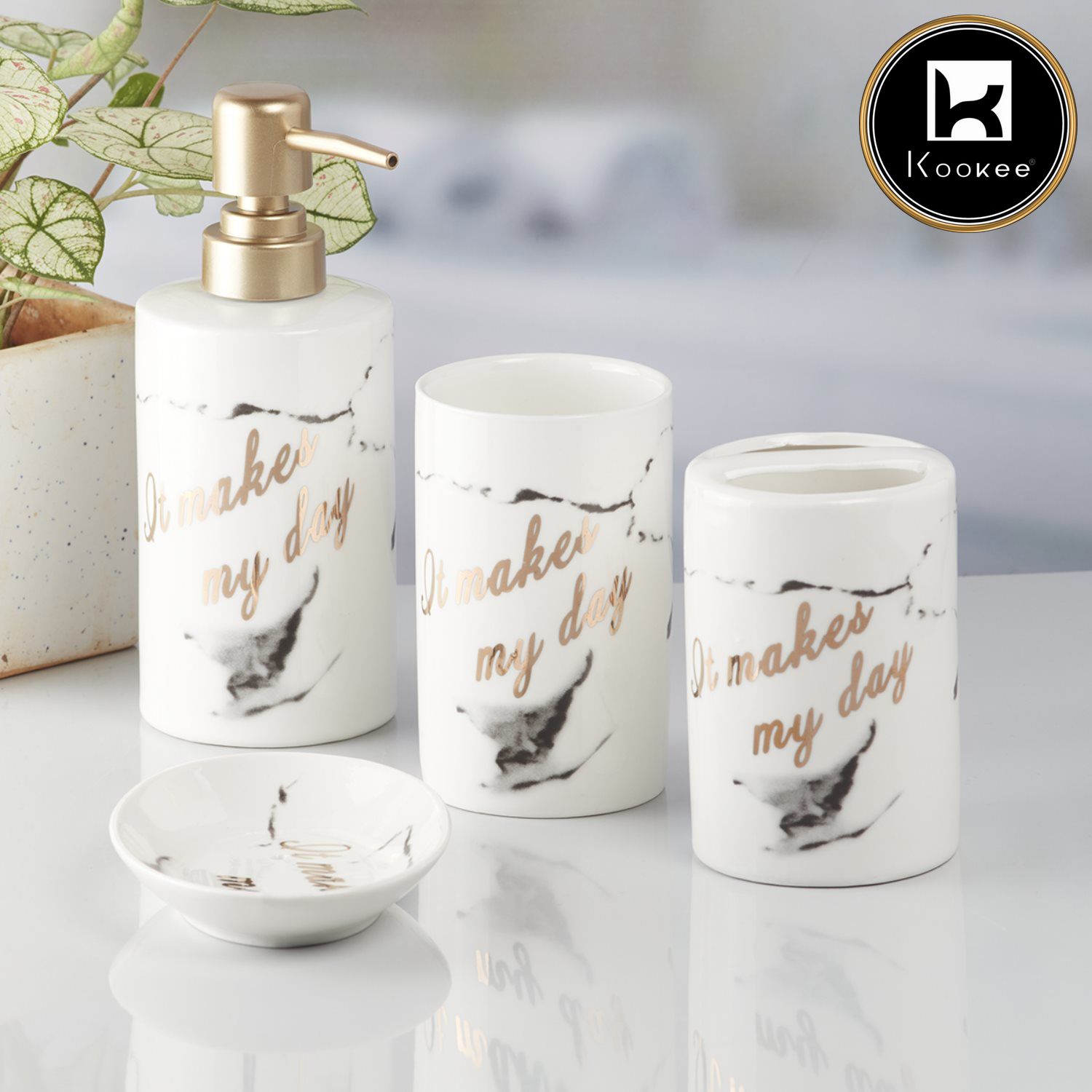 Ceramic Bathroom Set of 4 with Soap Dispenser (7694)