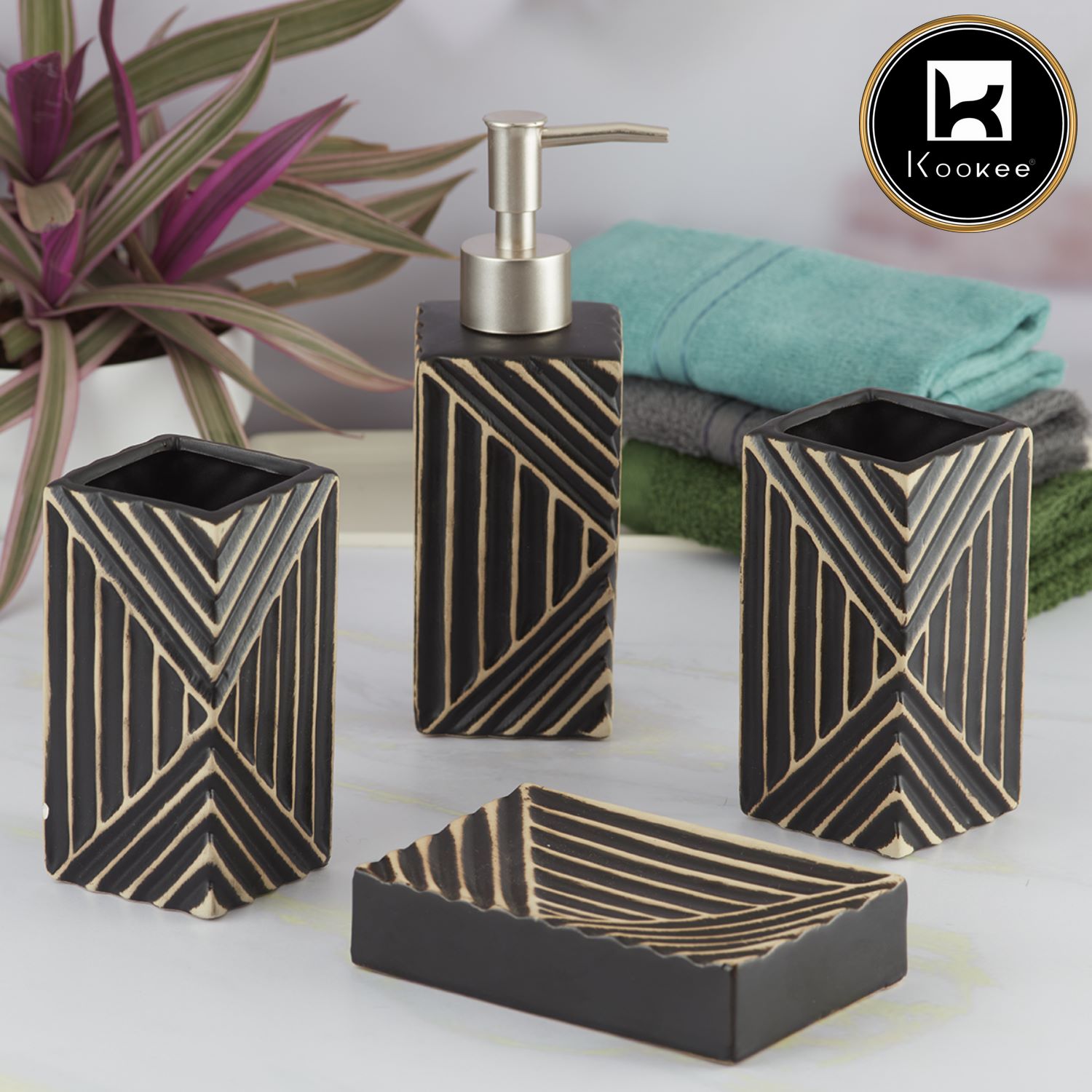 Kookee Ceramic Bathroom Sets, Black, ART07698