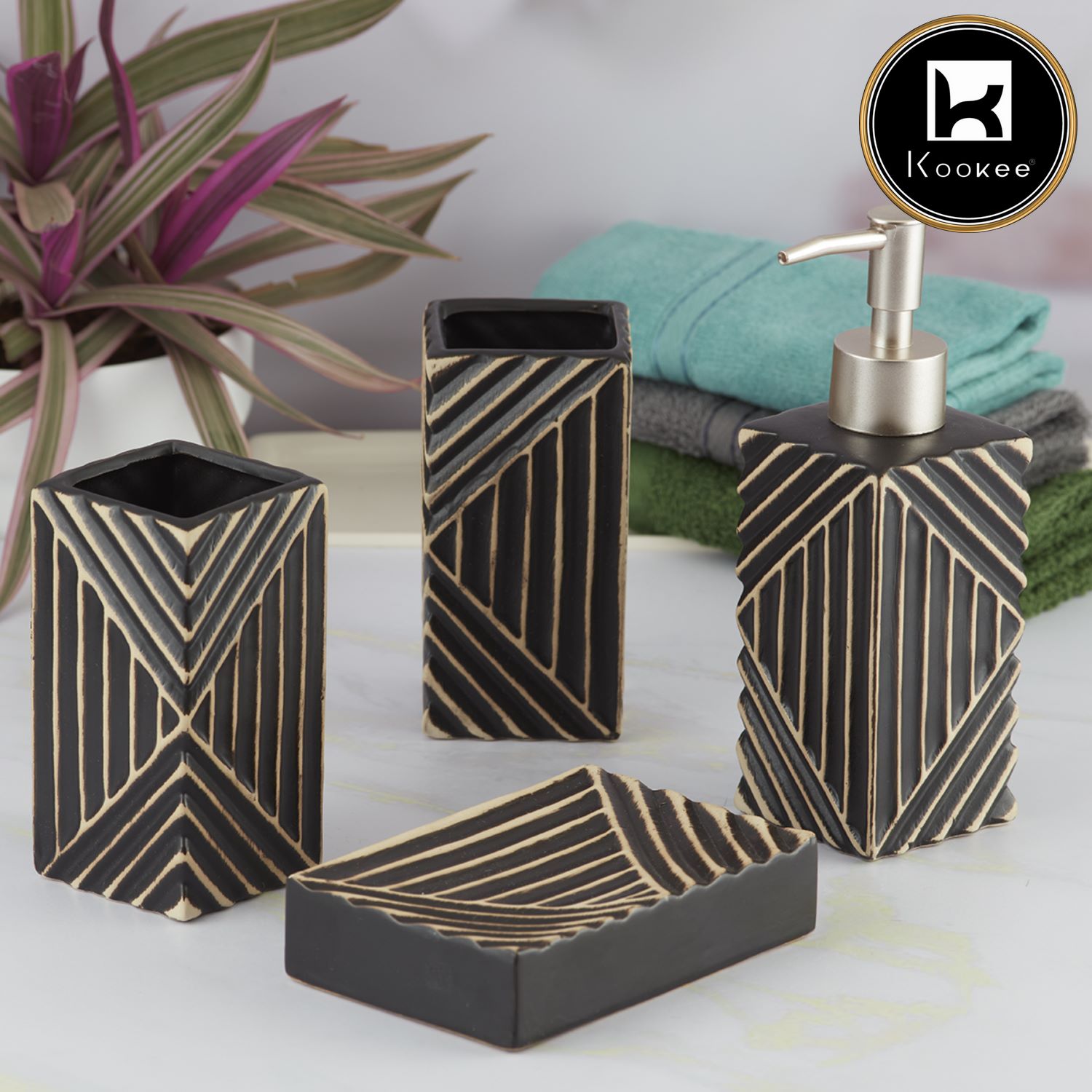 Kookee Ceramic Bathroom Sets, Black, ART07698