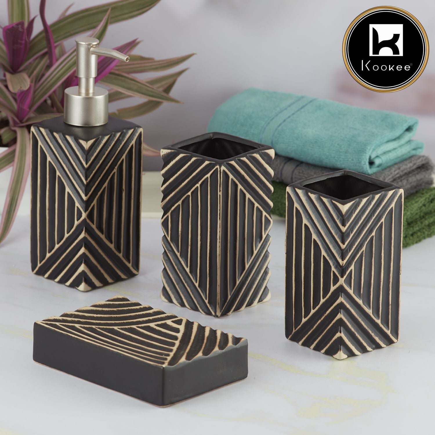 Kookee Ceramic Bathroom Sets, Black, ART07698
