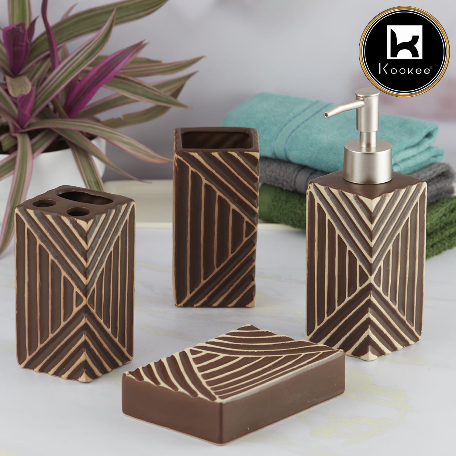 Ceramic Bathroom Set of 4 with Soap Dispenser (7699)