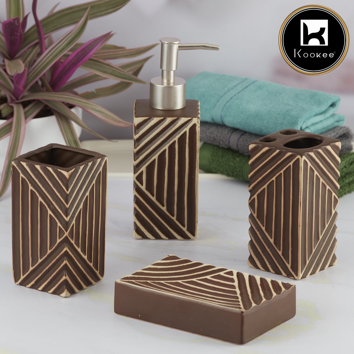 Ceramic Bathroom Set of 4 with Soap Dispenser (7699)