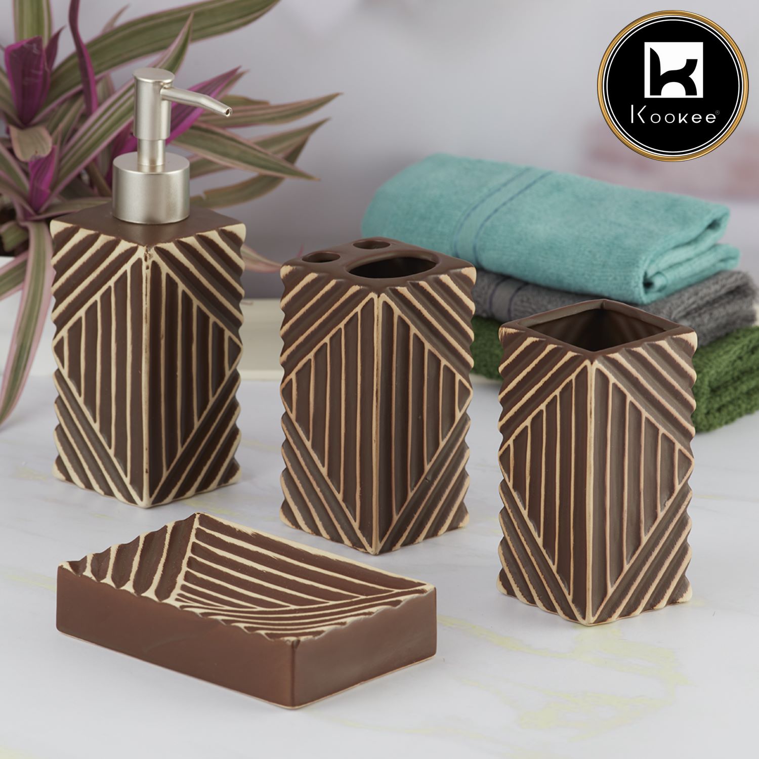 Kookee Ceramic Bathroom Sets, Brown, ART07699