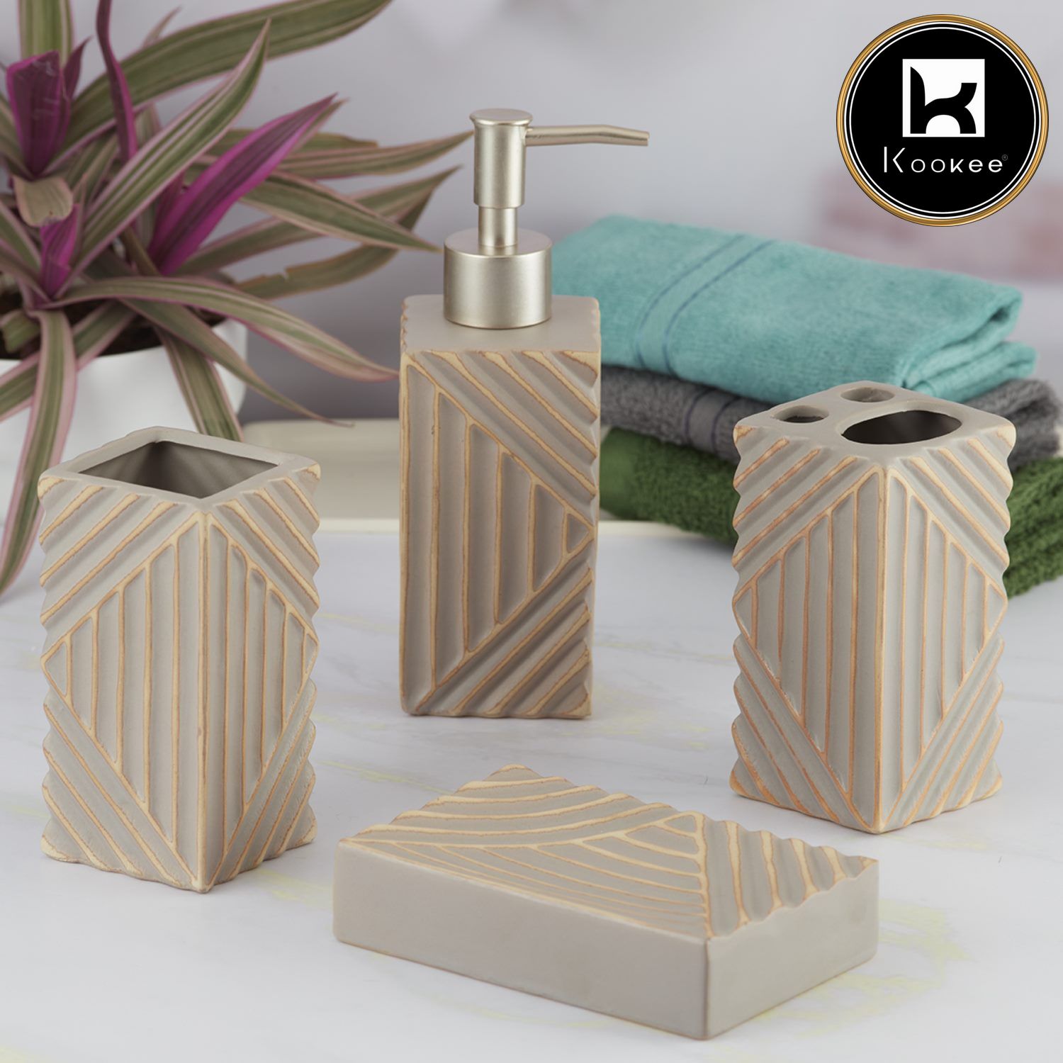 Kookee Ceramic Bathroom Sets, Beige, ART07700