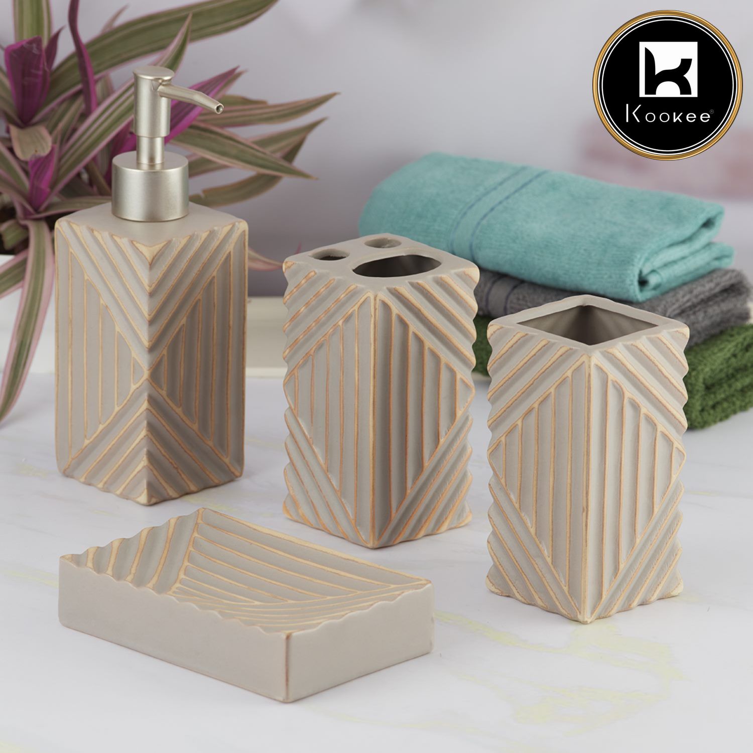 Kookee Ceramic Bathroom Sets, Beige, ART07700