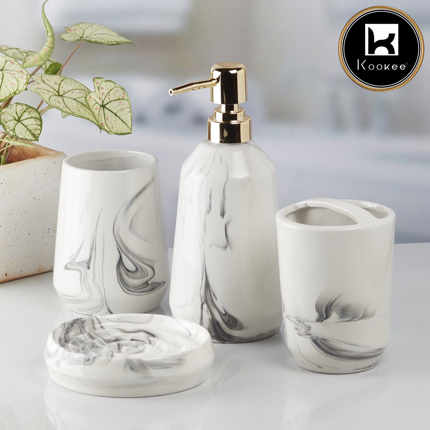 Kookee Ceramic Bathroom Sets, White, ART07712