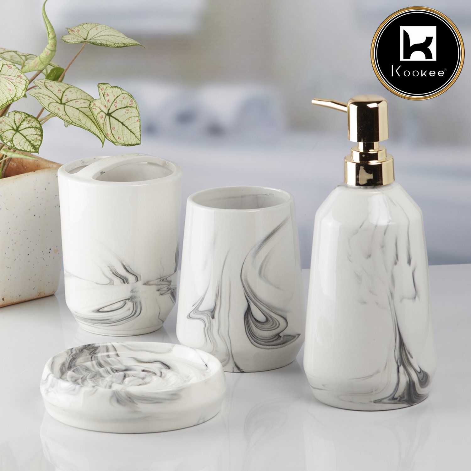 Kookee Ceramic Bathroom Sets, White, ART07712