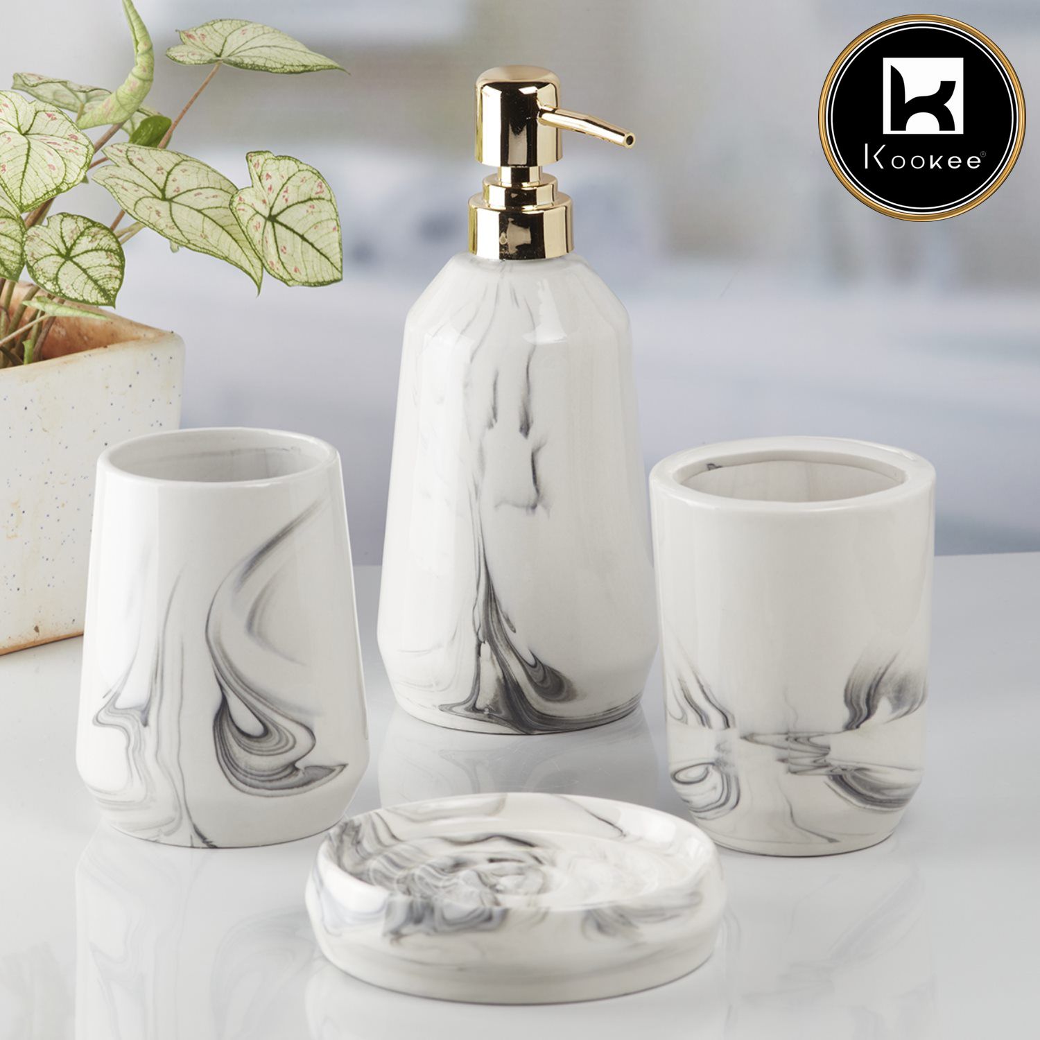 Kookee Ceramic Bathroom Sets, White, ART07712