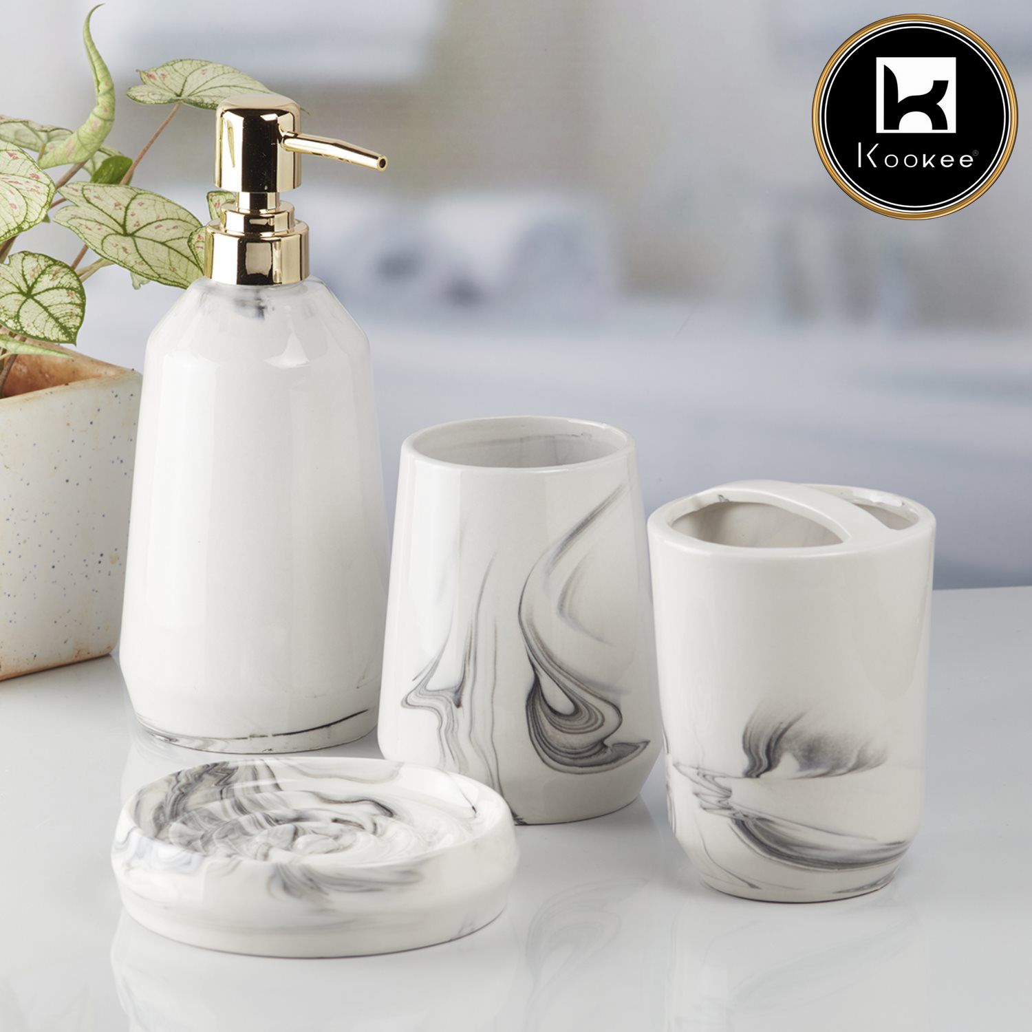Kookee Ceramic Bathroom Sets, White, ART07712