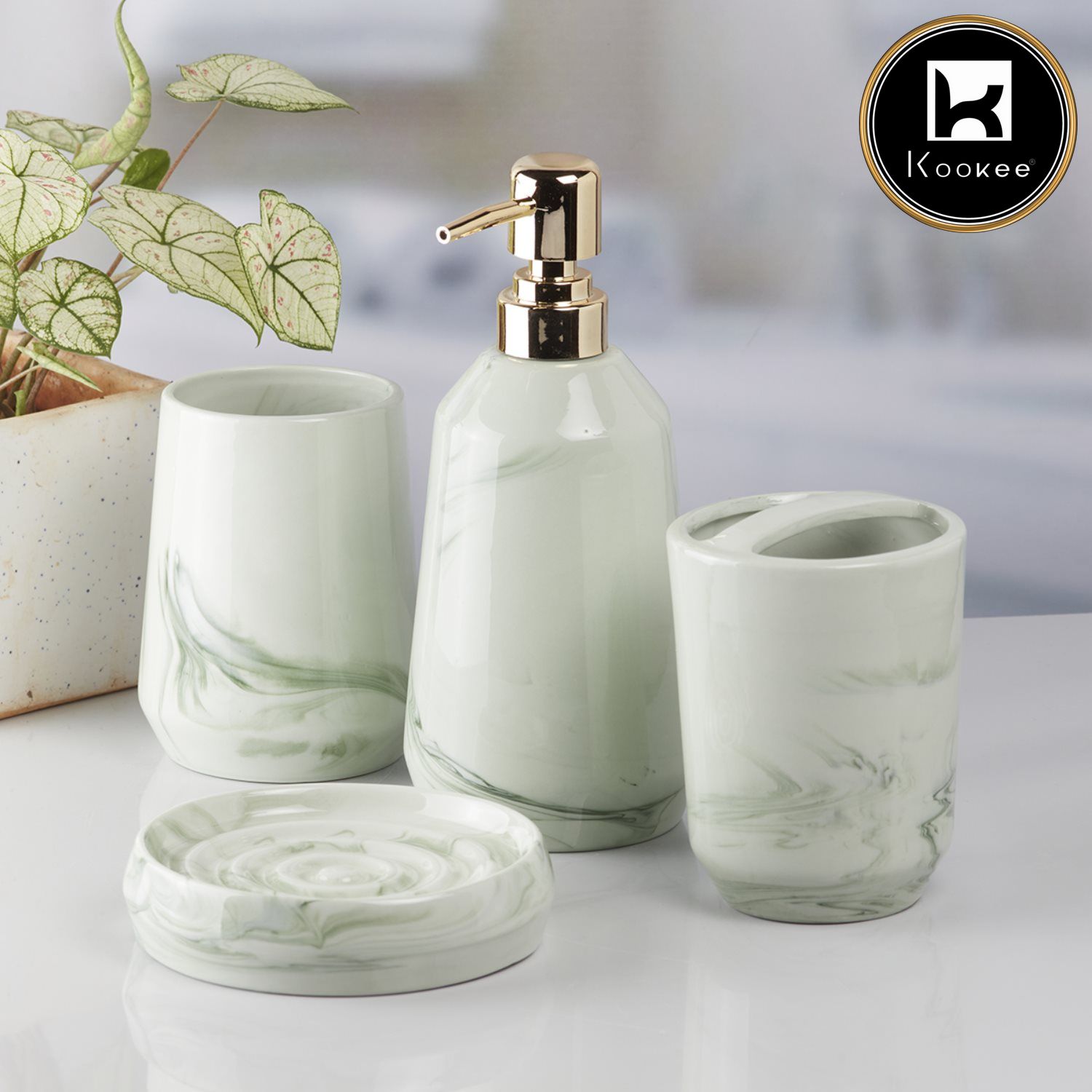Kookee Ceramic Bathroom Sets, Green, ART07713