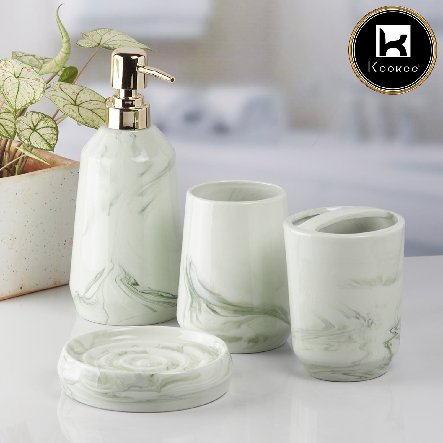 Kookee Ceramic Bathroom Sets, Green, ART07713