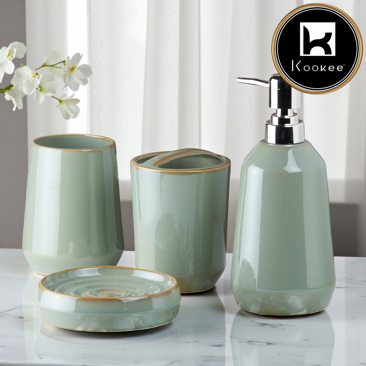 Kookee Ceramic Bathroom Sets, Green, ART07714
