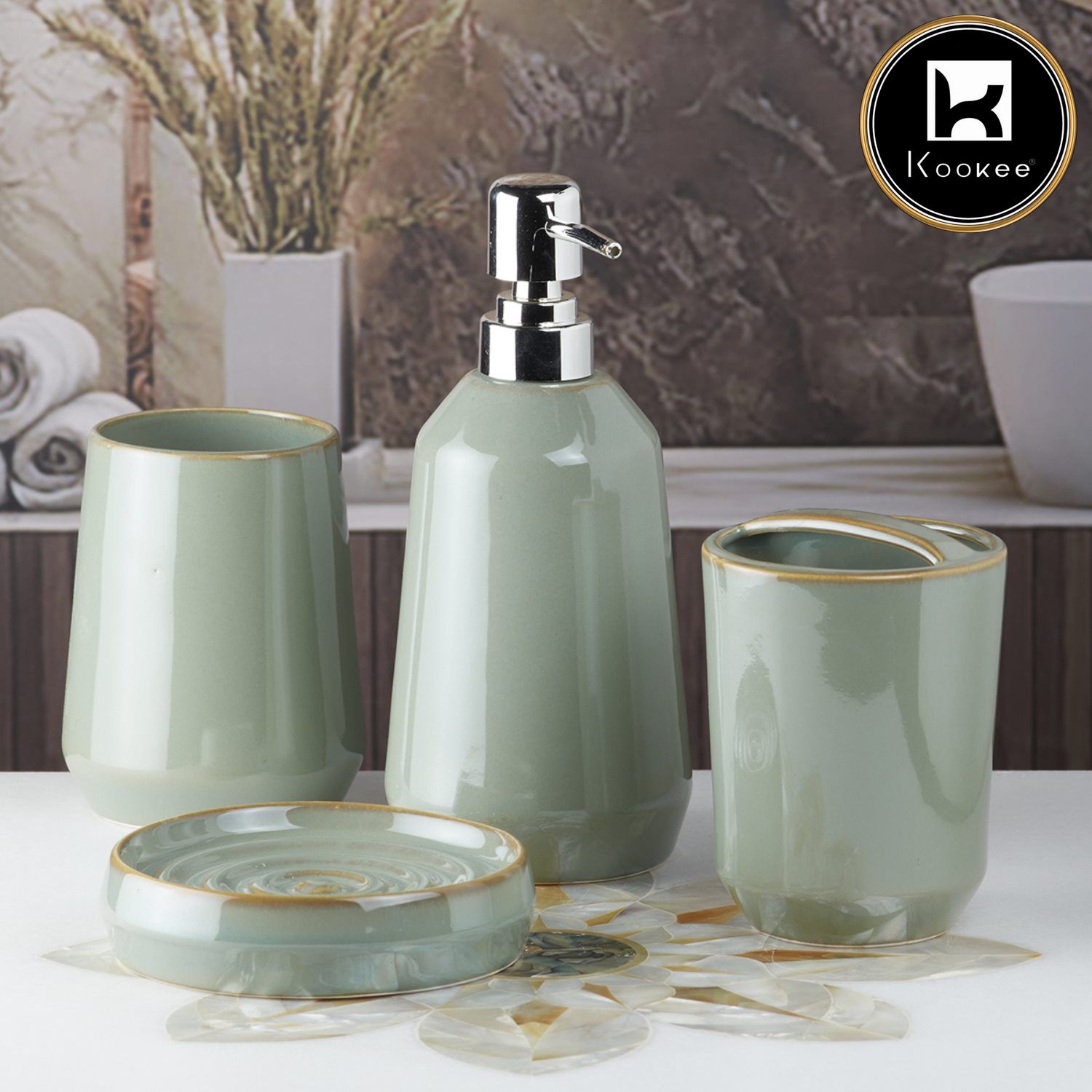 Ceramic Bathroom Set of 4 with Soap Dispenser (7714)