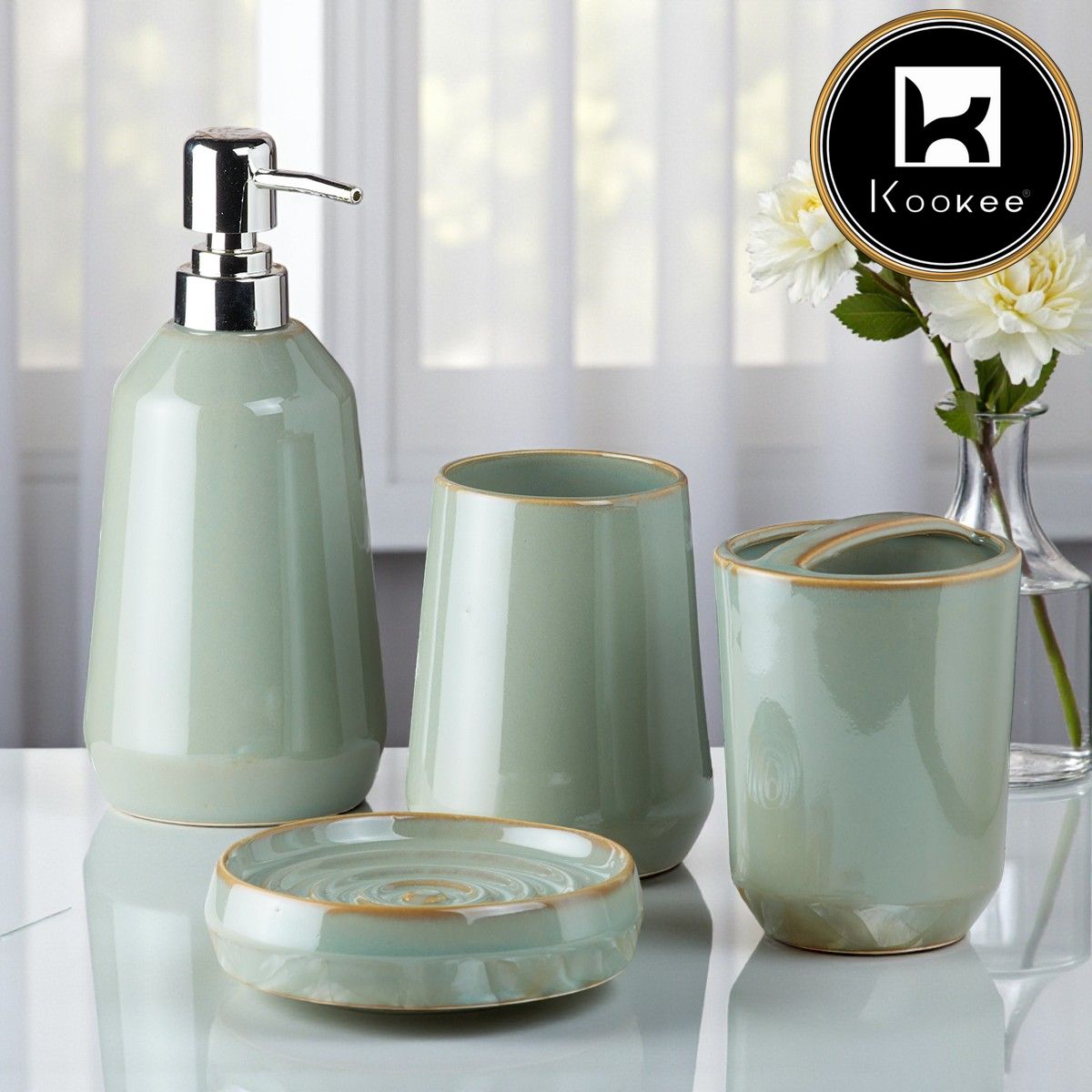 Kookee Ceramic Bathroom Sets, Green, ART07714