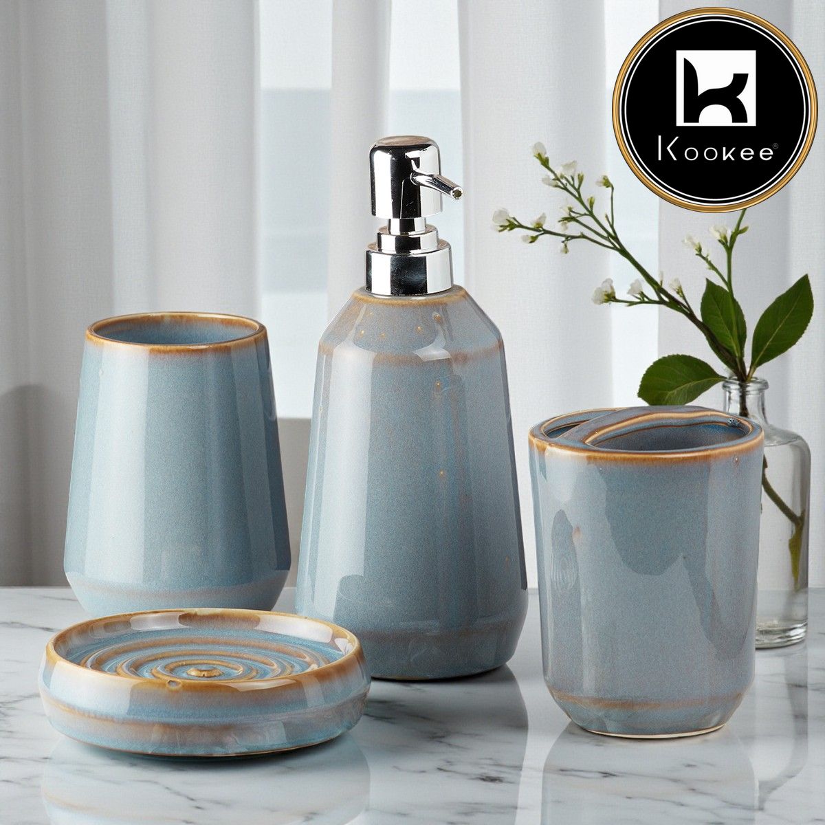 Kookee Ceramic Bathroom Sets, Blue, ART07715