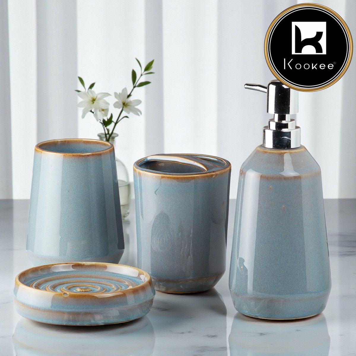 Kookee Ceramic Bathroom Sets, Blue, ART07715