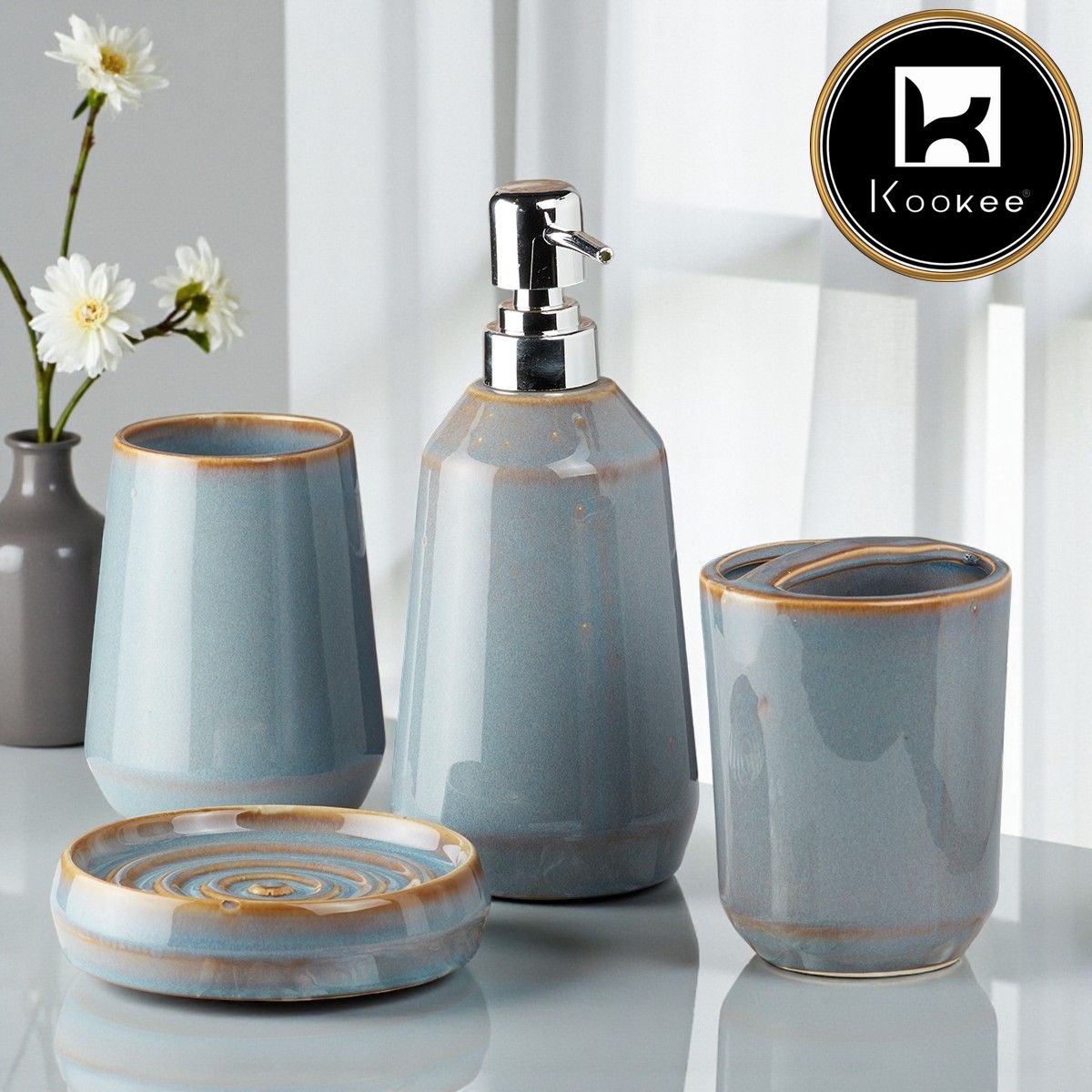 Kookee Ceramic Bathroom Sets, Blue, ART07715