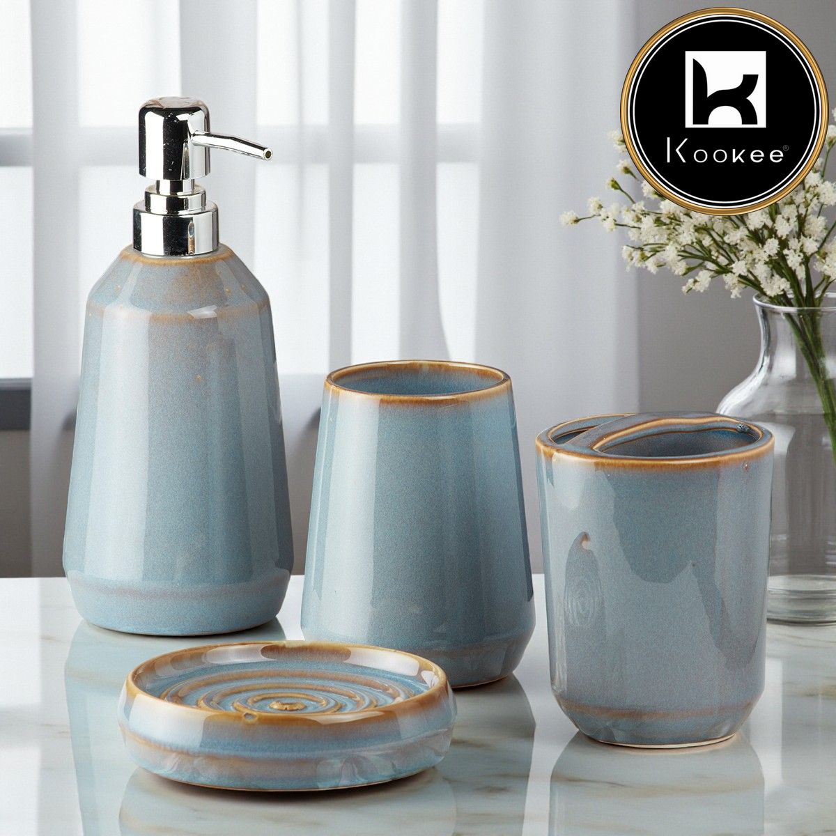 Kookee Ceramic Bathroom Sets, Blue, ART07715