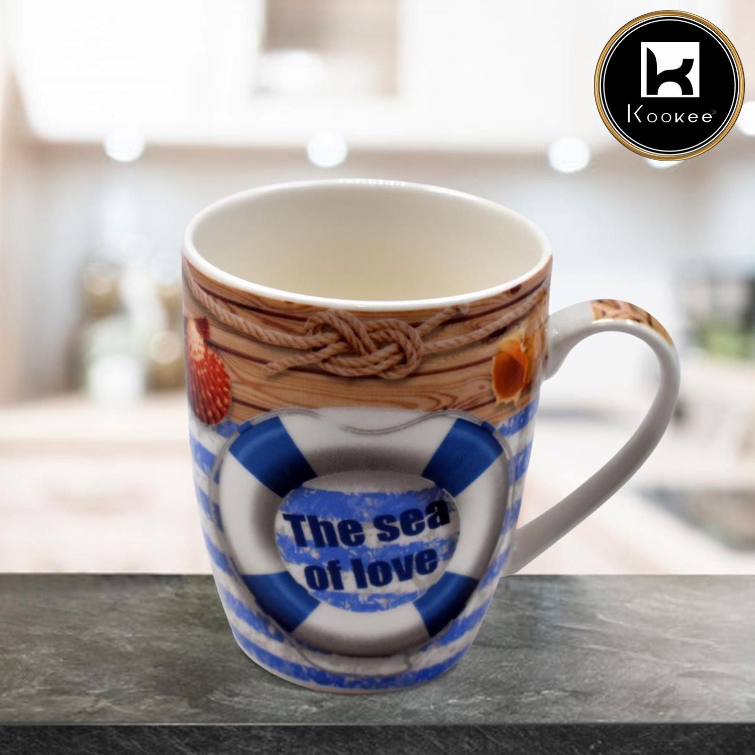 Kookee Printed Ceramic Coffee or Tea Mug with handle for Office, Home or Gifting - 325ml