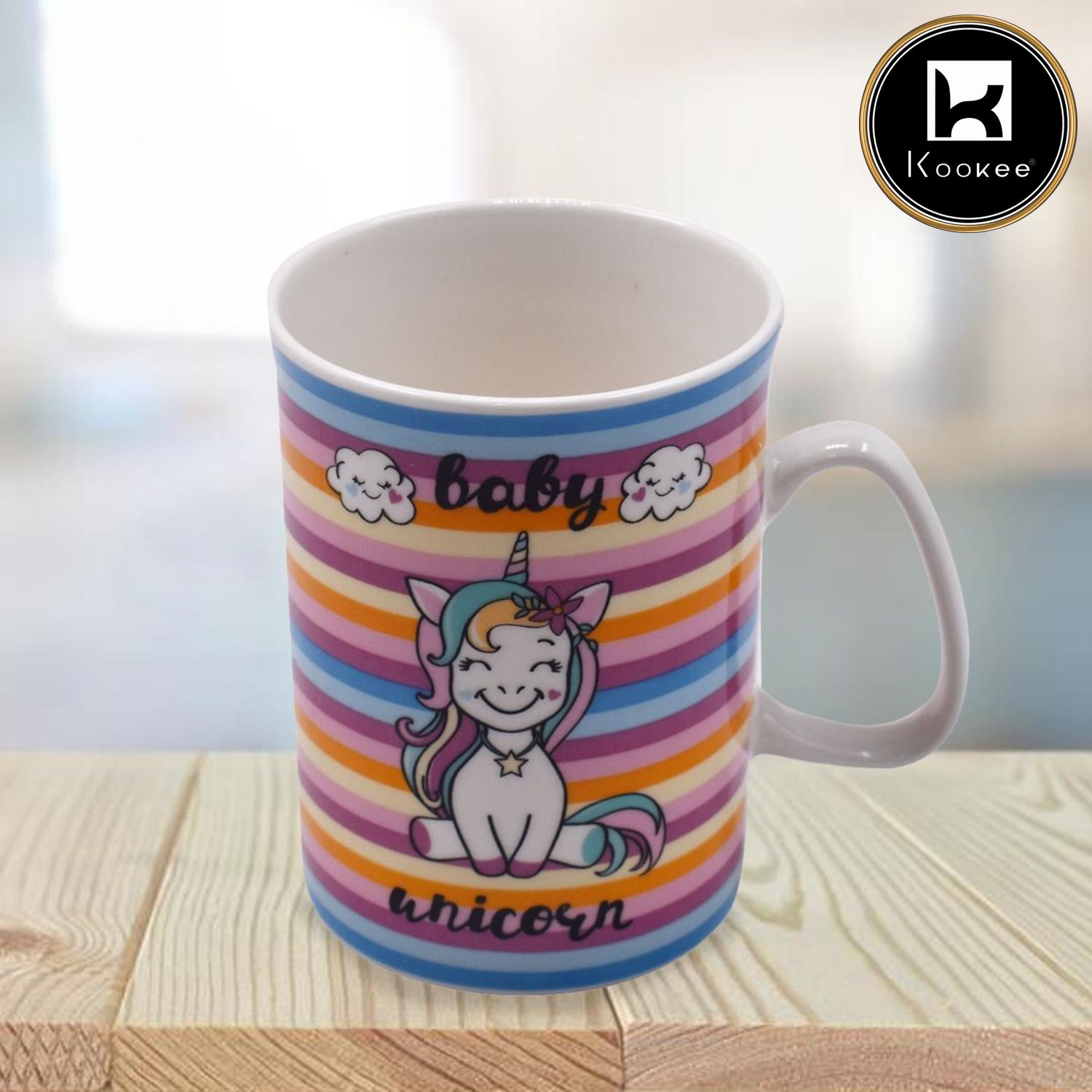 Kookee Printed Ceramic Tall Coffee or Tea Mug with handle for Office, Home or Gifting - 325ml