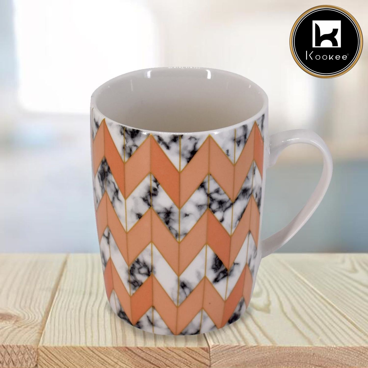 Kookee Printed Ceramic Tall Coffee or Tea Mug with handle for Office, Home or Gifting - 325ml