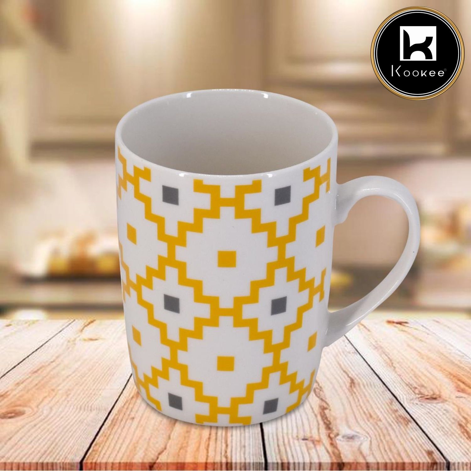 Kookee Printed Ceramic Tall Coffee or Tea Mug with handle for Office, Home or Gifting - 325ml