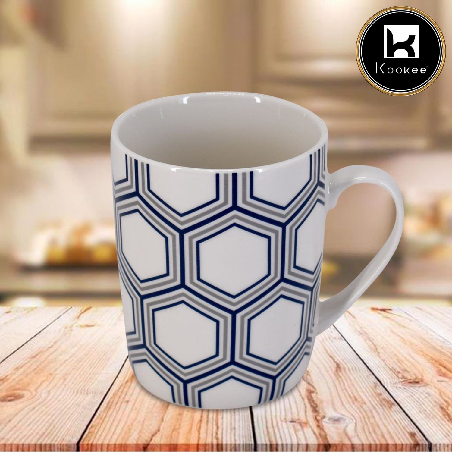 Kookee Printed Ceramic Tall Coffee or Tea Mug with handle for Office, Home or Gifting - 325ml