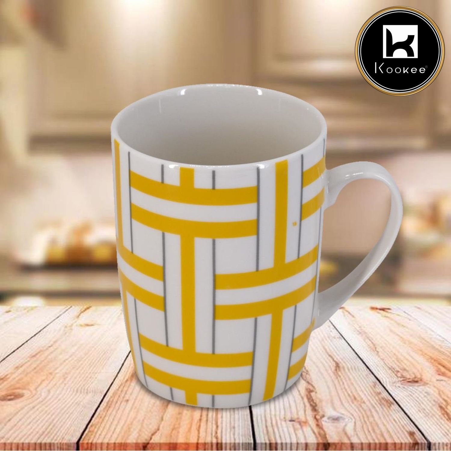 Kookee Printed Ceramic Tall Coffee or Tea Mug with handle for Office, Home or Gifting - 325ml