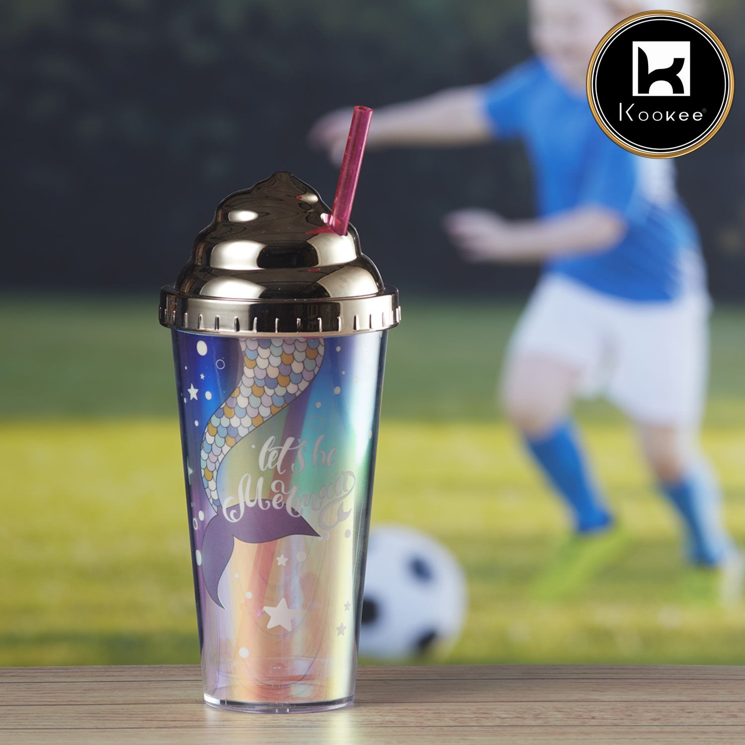 Kookee Acrylic Sipper, Cup, Tumbler Frosted with Straw and Lid, 270ml (BH-009-B)