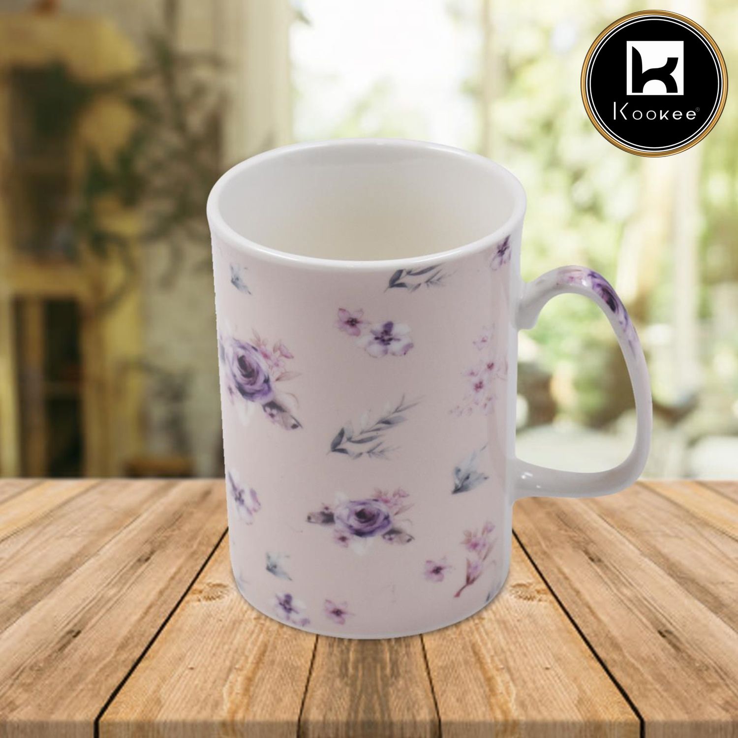 Kookee Printed Ceramic Tall Coffee or Tea Mug with handle for Office, Home or Gifting - 325ml