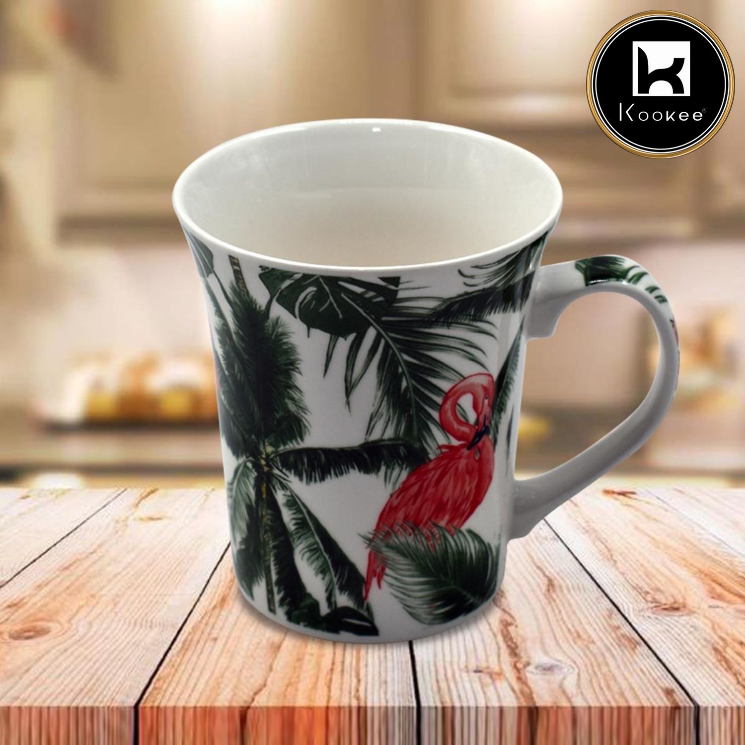 Kookee Printed Ceramic Tall Coffee or Tea Mug with handle for Office, Home or Gifting - 325ml