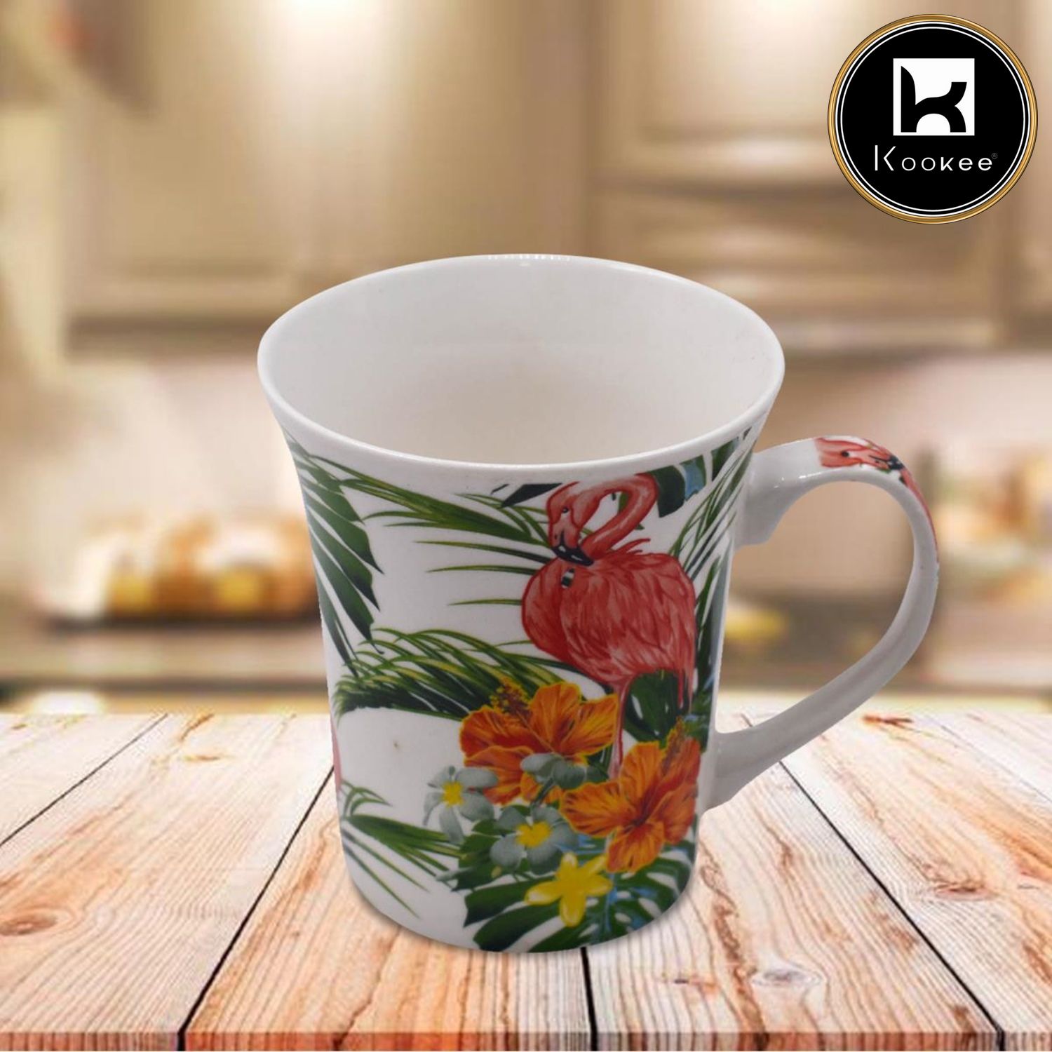 Kookee Printed Ceramic Tall Coffee or Tea Mug with handle for Office, Home or Gifting - 325ml