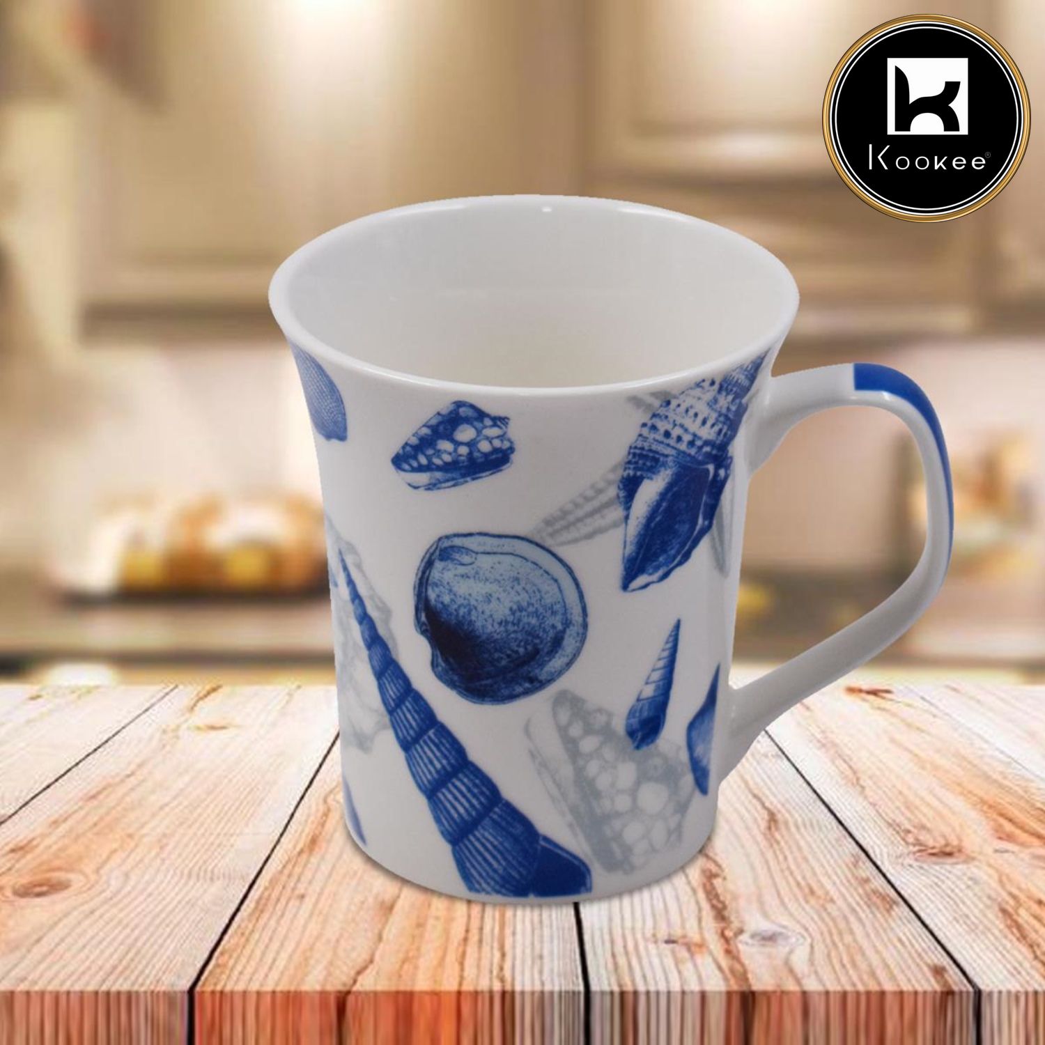 Kookee Printed Ceramic Tall Coffee or Tea Mug with handle for Office, Home or Gifting - 325ml