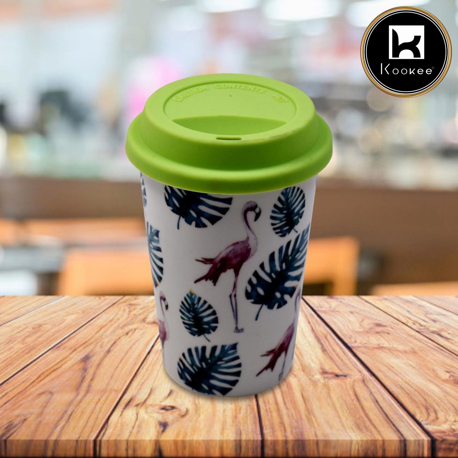 Kookee Ceramic Coffee or Tea Tall Tumbler with Silicone Lid for Office, Home or Gifting - 275ml