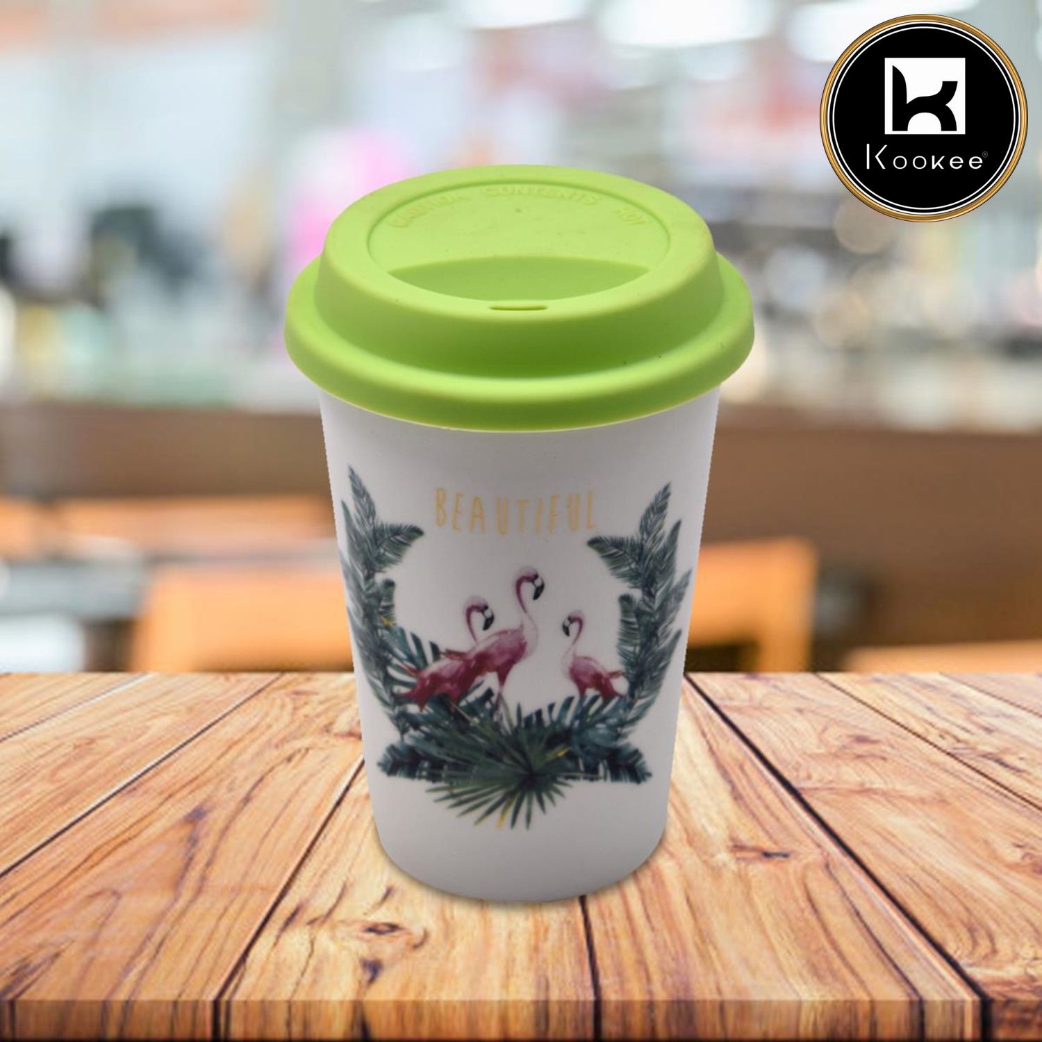 Kookee Ceramic Coffee or Tea Tall Tumbler with Silicone Lid, 275ml (BPM4723-D)