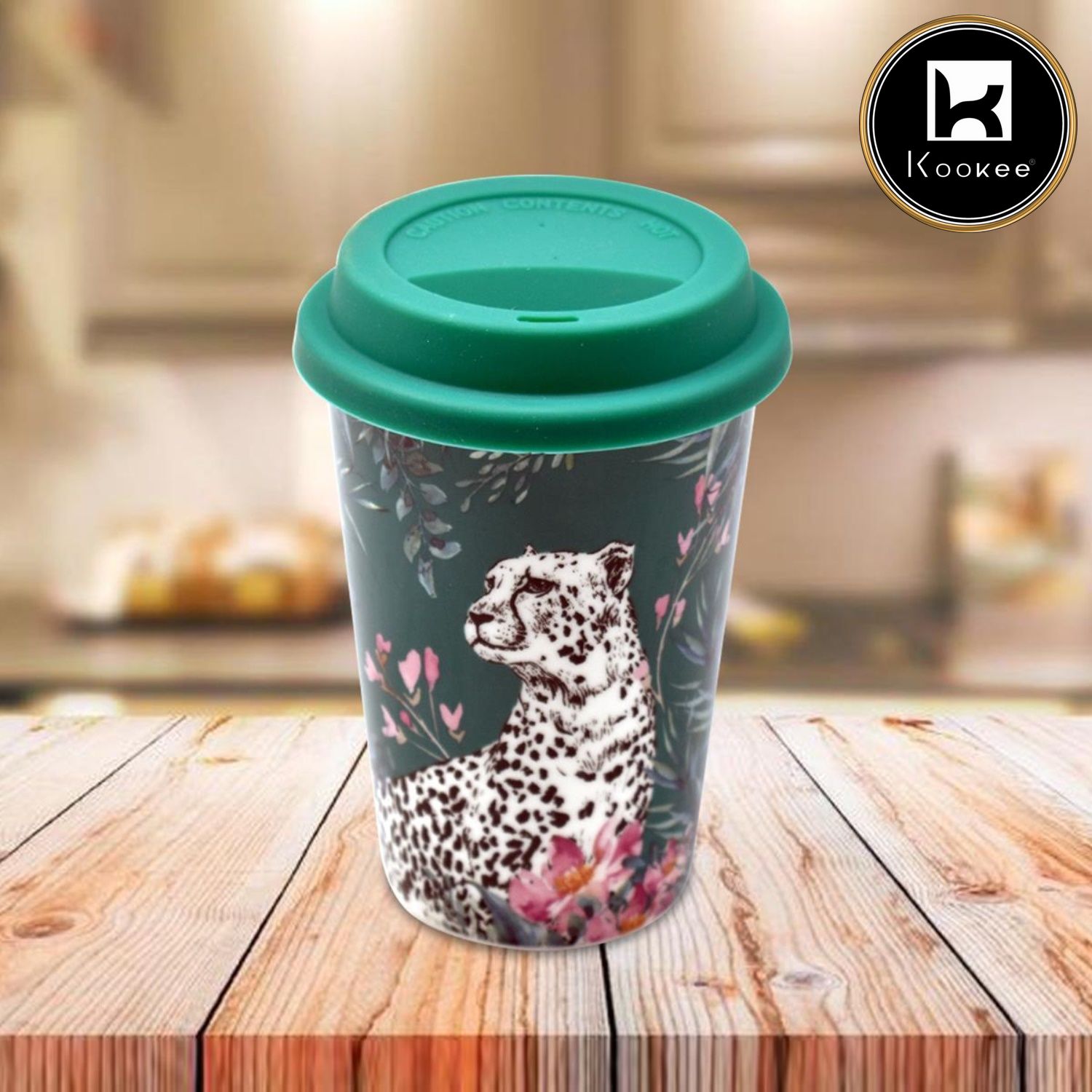 Kookee Ceramic Coffee or Tea Tall Tumbler with Silicone Lid for Office, Home or Gifting - 275ml