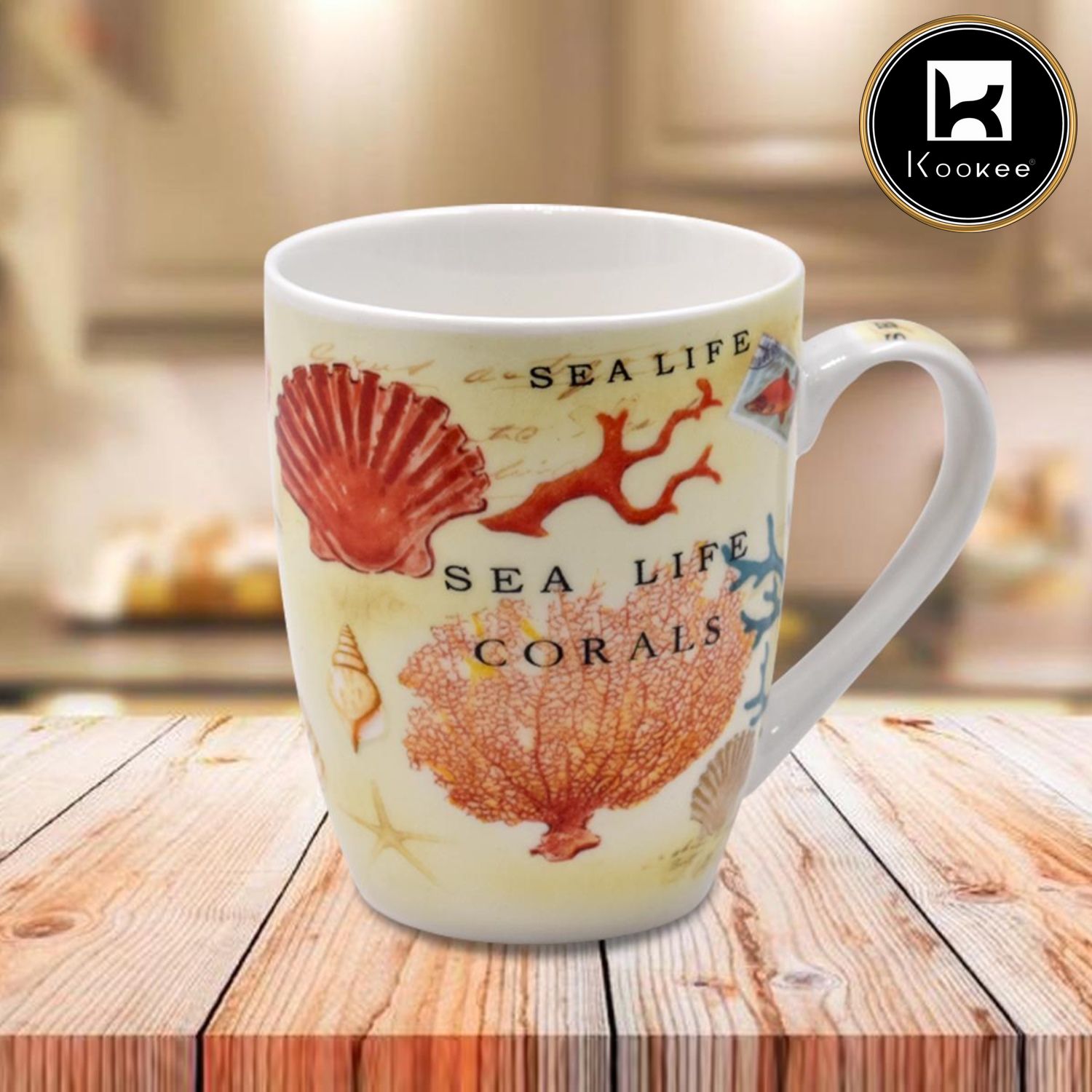 Kookee Printed Ceramic Coffee or Tea Mug with handle - 325ml (3441AG-D)