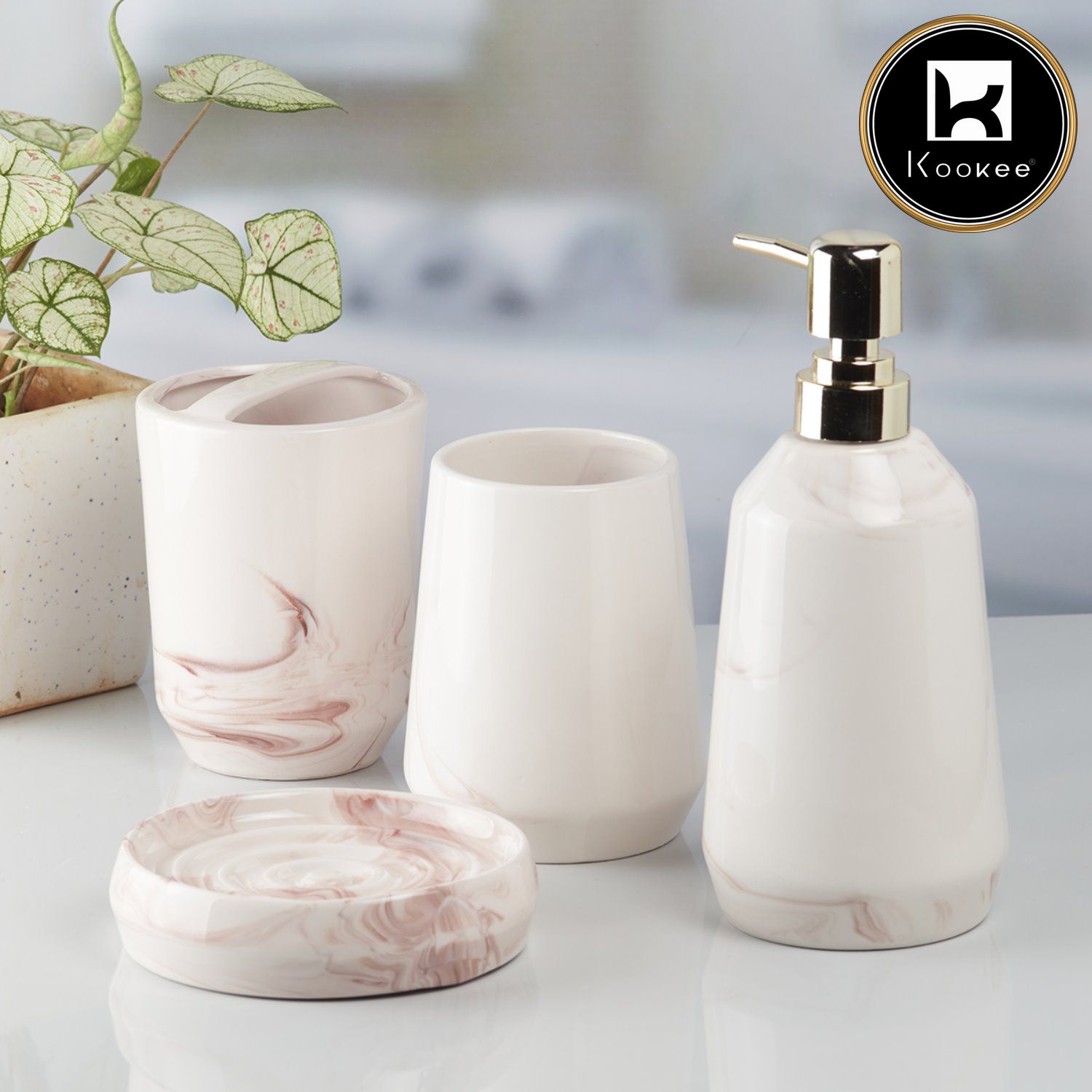 Kookee Ceramic Bathroom Sets, Pink, ART07941