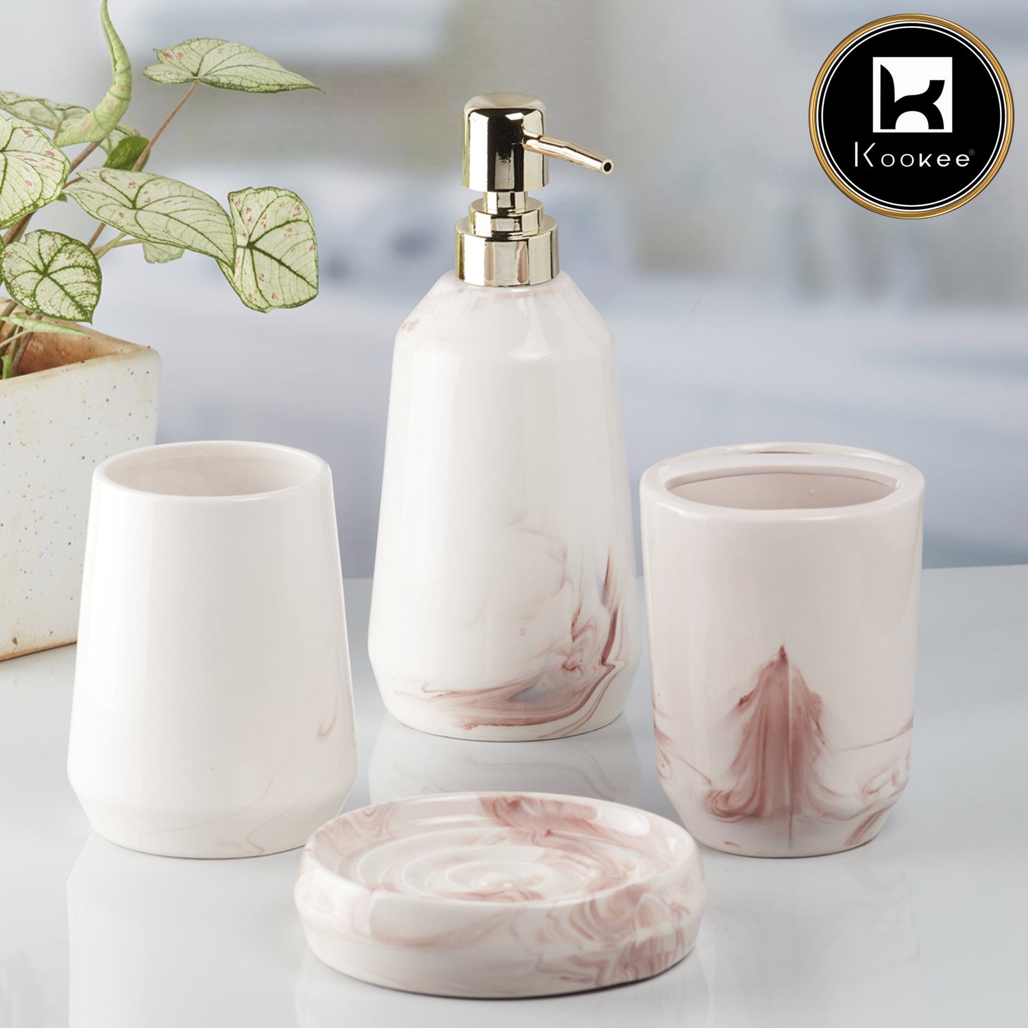 Kookee Ceramic Bathroom Sets, Pink, ART07941