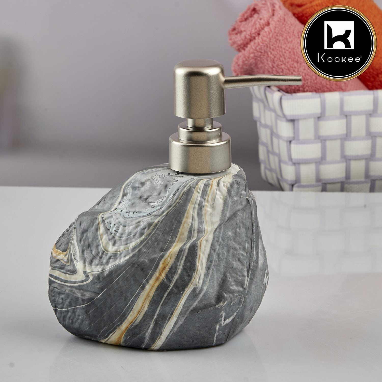 Ceramic Soap Dispenser for handwash for Bathroom, Stone (Set of 1) (7947)