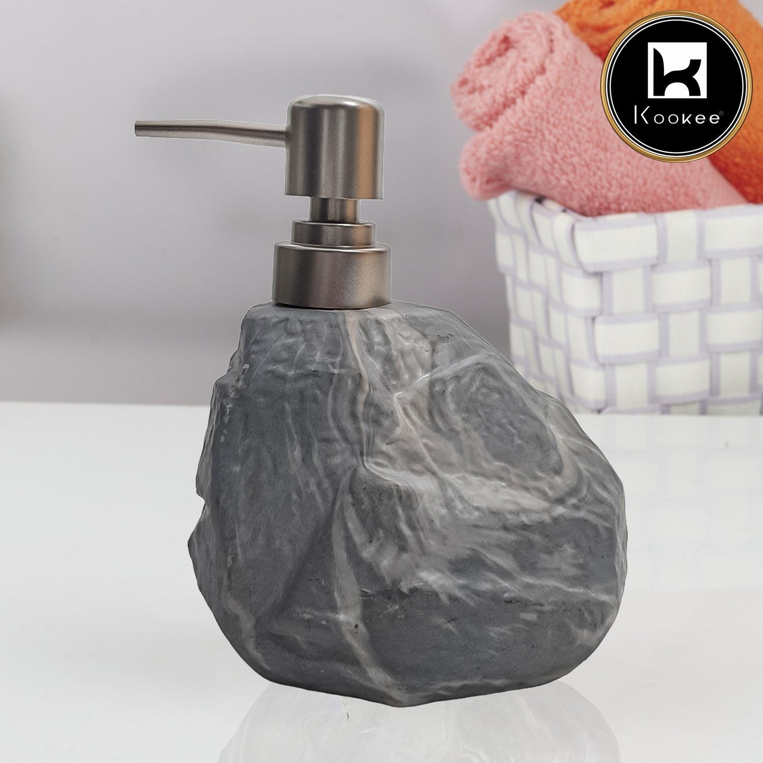 Ceramic Soap Dispenser for handwash for Bathroom, Stone, (Set of 1) (7949)