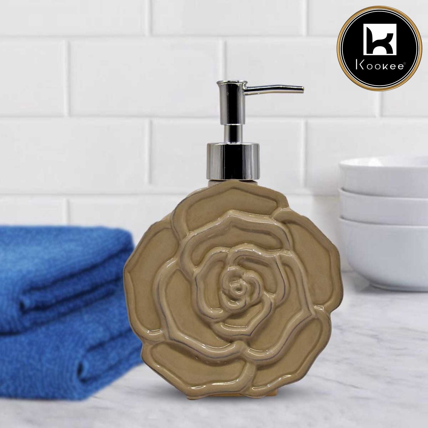 Kookee Ceramic Soap Dispenser for handwash for Bathroom, Brown, (Set of 1) (7958)